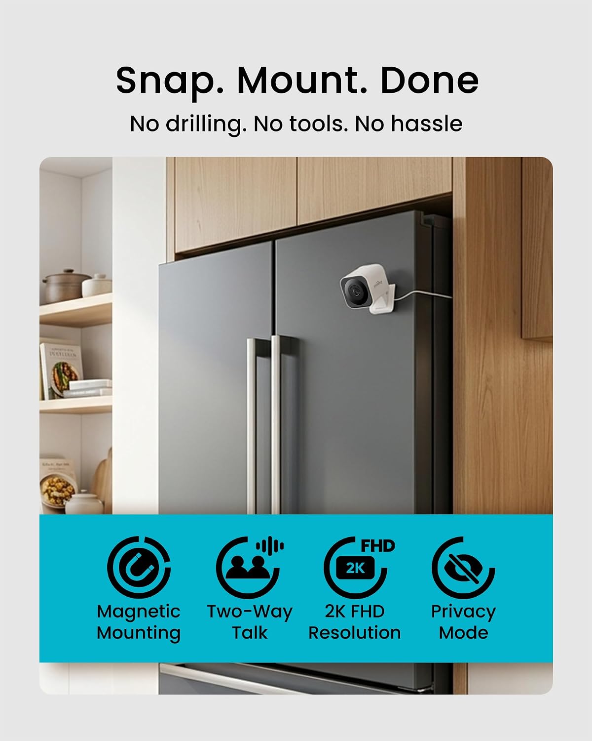 youkey Mini Magnetic Indoor Camera, 2K Plug-in Home Security Camera image 2