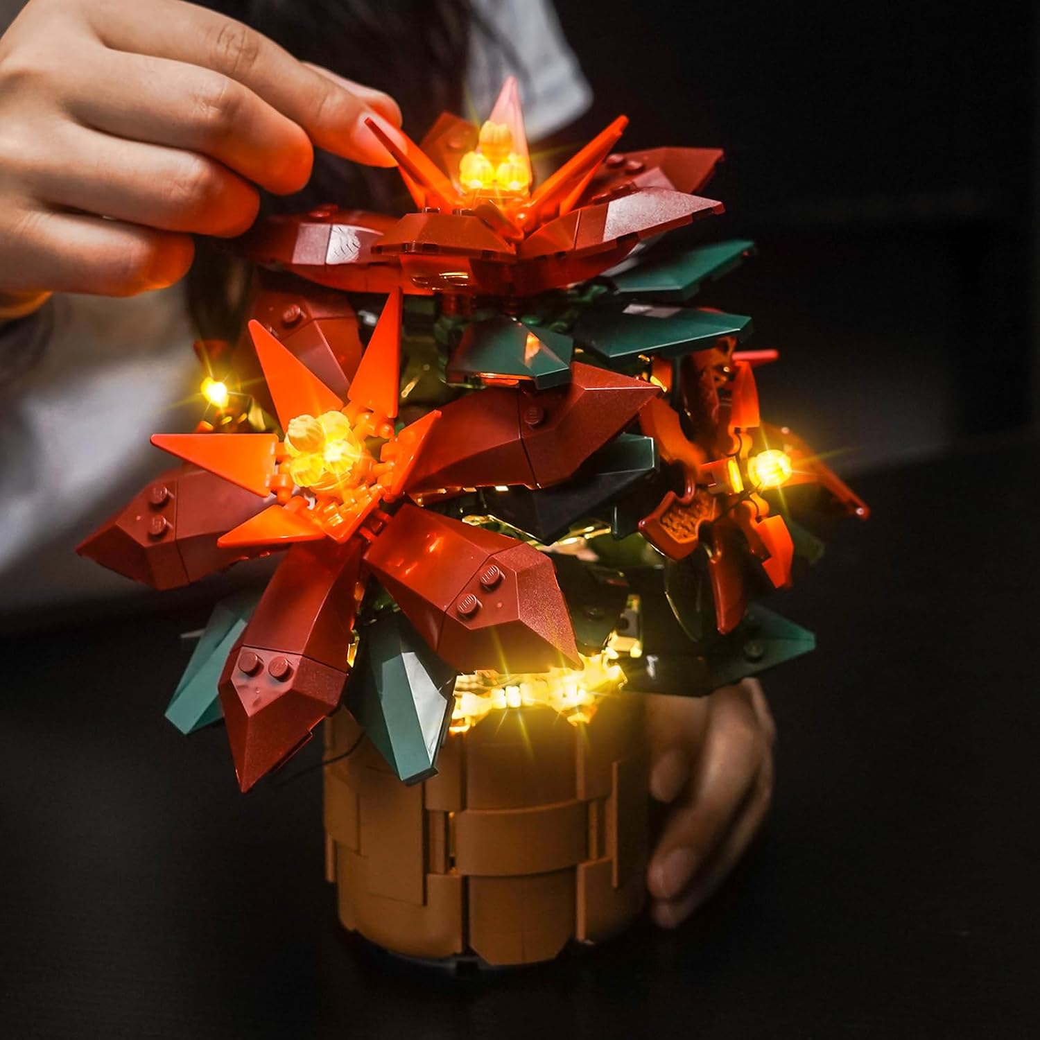 LocoLee LED Light Compatible with Lego Poinsettia 10370, Lighting Accessories Compatible with Lego Icons Christmas Holiday Centerpiece Decoration Table Plants Flowers Botanical, No Model