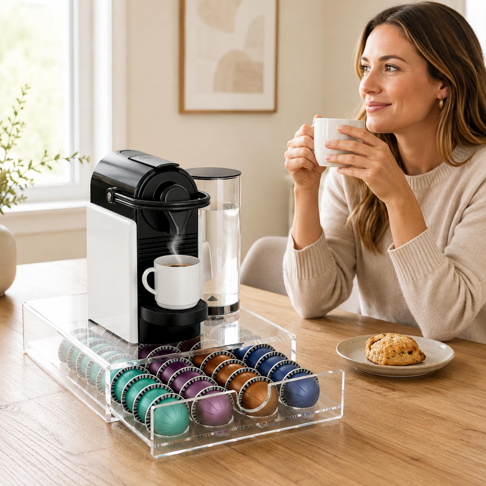 Soporte acrílico para cápsulas de café, 40 soportes transparentes para cápsulas Nespresso Vertuo, dispensador de cajones de cápsulas que ahorra espacio, soporte para máquina de café para