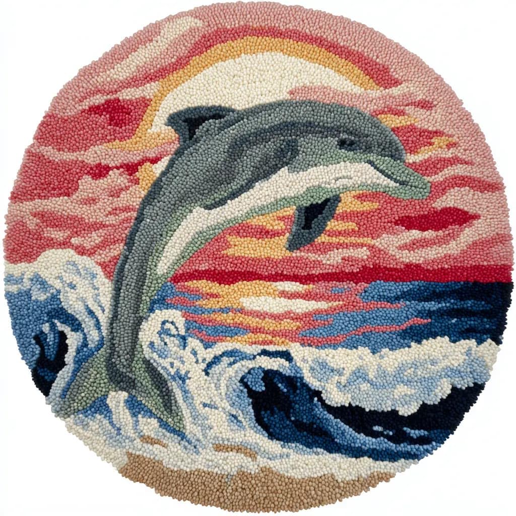 Kitquiver Latch Hook Rug Kit Round Dolphin50X50Cm Beginner
