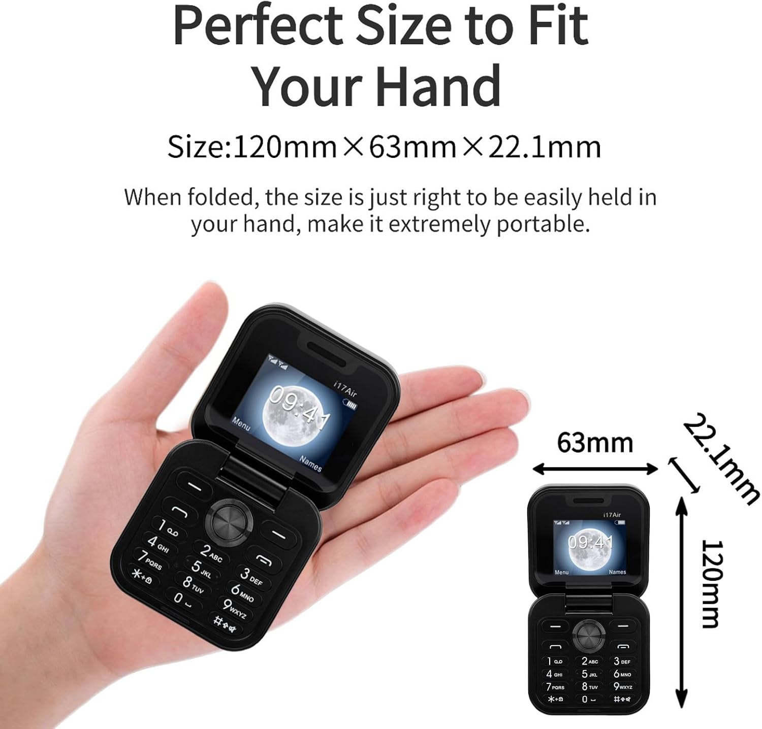 PUSOKEI Mini Flip Phone Unlcoked, 2G Small Flip Phone for Seniors, Mobile Phones with 1.77 Inch Screen, Loud Speaker, Dual SIM Slot, Bluetooth, FM Radio, 1000mAh Battery (Black)