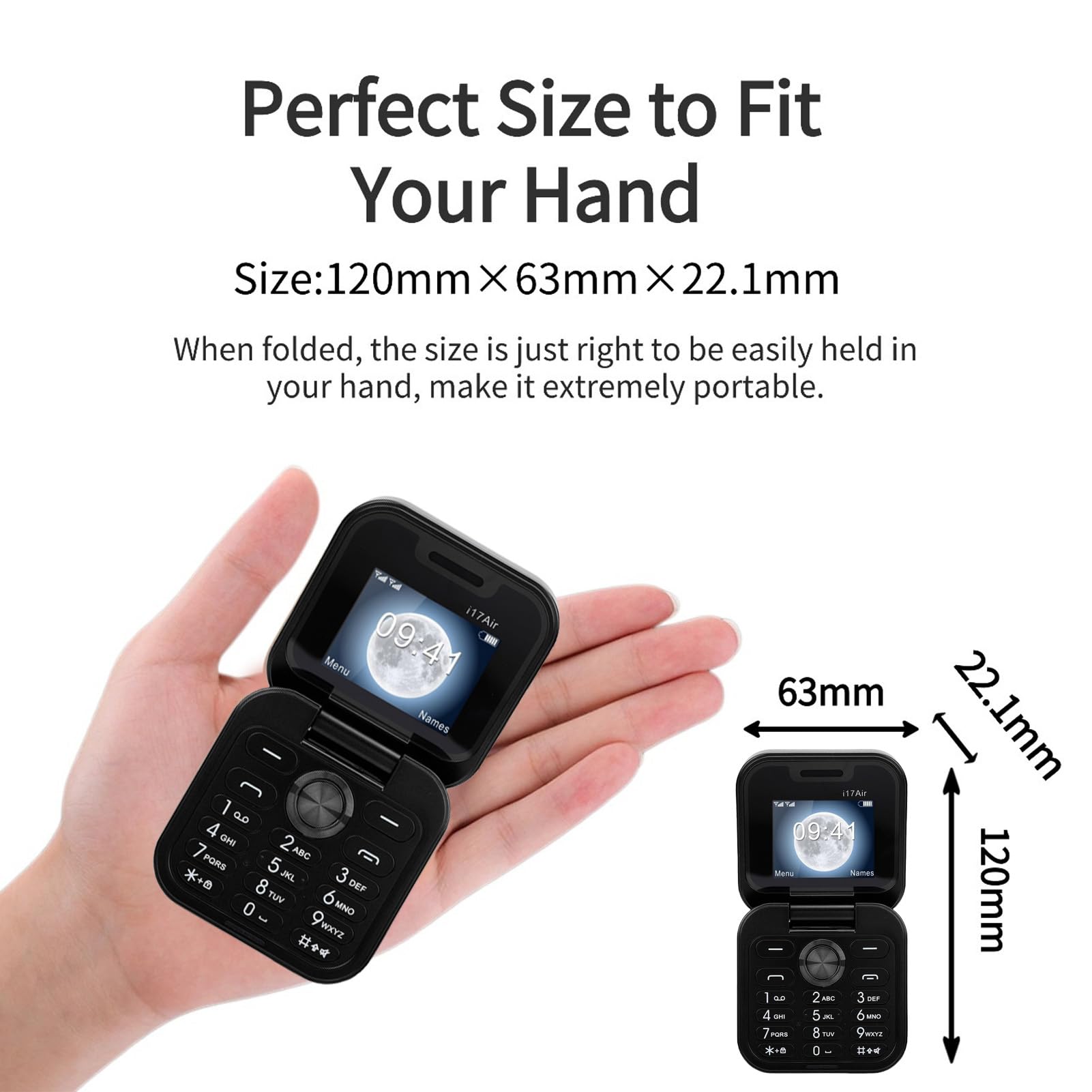XUMIUZIY Unlocked Flip Phone, Large Buttons MP3 FM Mobile Phone with 1.77 Inch Screen, Dual SIM Dual Standby GSM One Touch Dialing Built in Loud Speaker (Black) — view 3