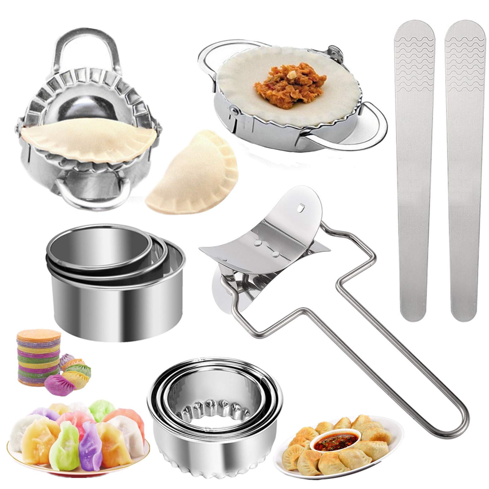 Opaltool 11pcs Stainless Steel Dumpling Maker Dumpling Maker and Cutter Dough Press Mould Tool Dumplings Mold Set
