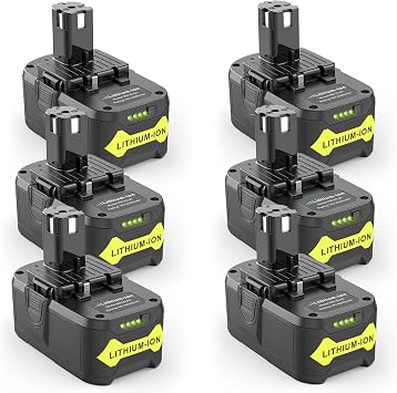 6 Pack 6.0Ah 18V Lithium Battery Compatible for Ryobi RB18L50 P108 P102 P104 High Capacity Cordless Tool Batteries with LED Indicato