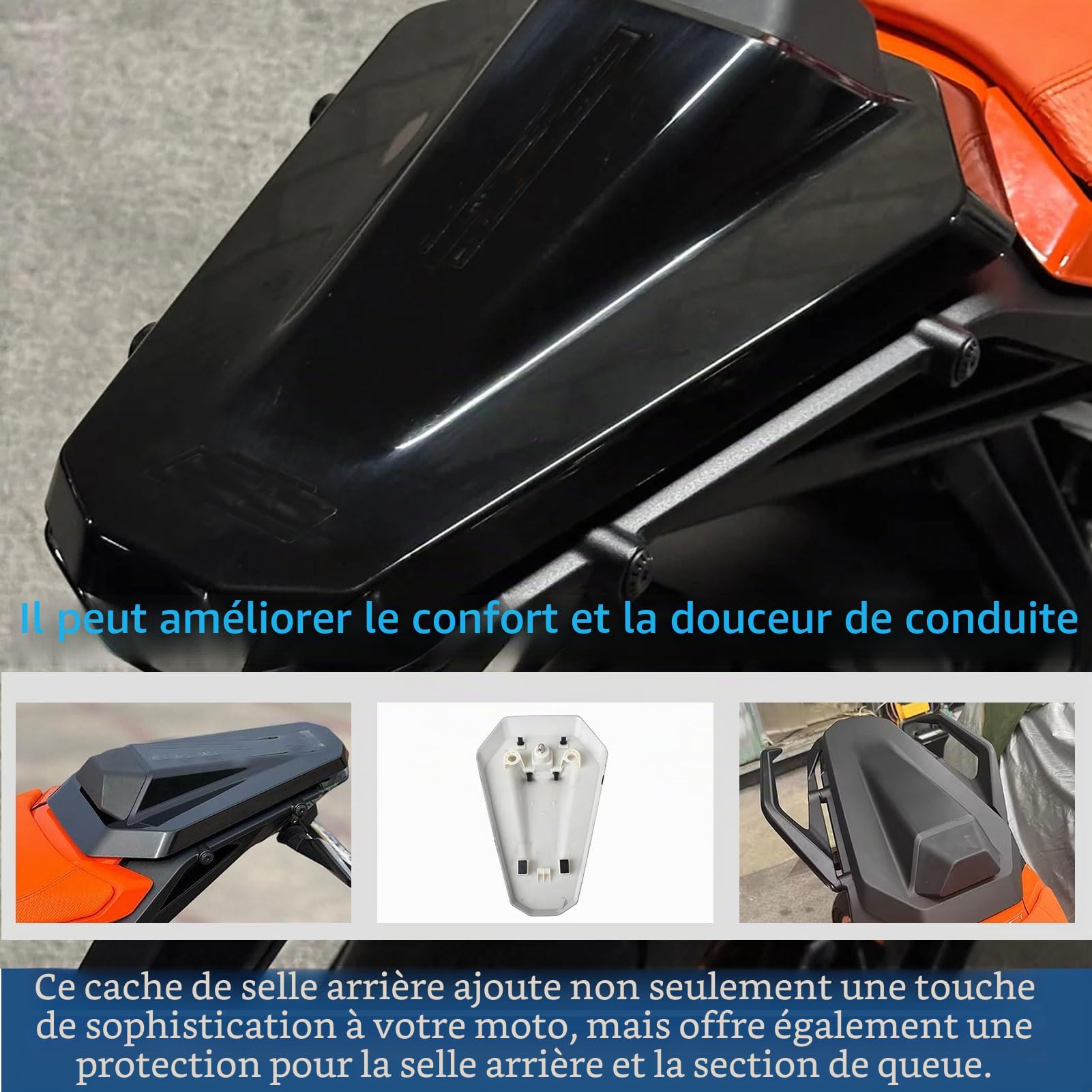 Capot de siège arrière Passager de Moto Carénage de siège arrière Solo K&T&M Duke 390 DUKE390 DUKE-390 2024 2025 Accessoires (Noir Brillant)