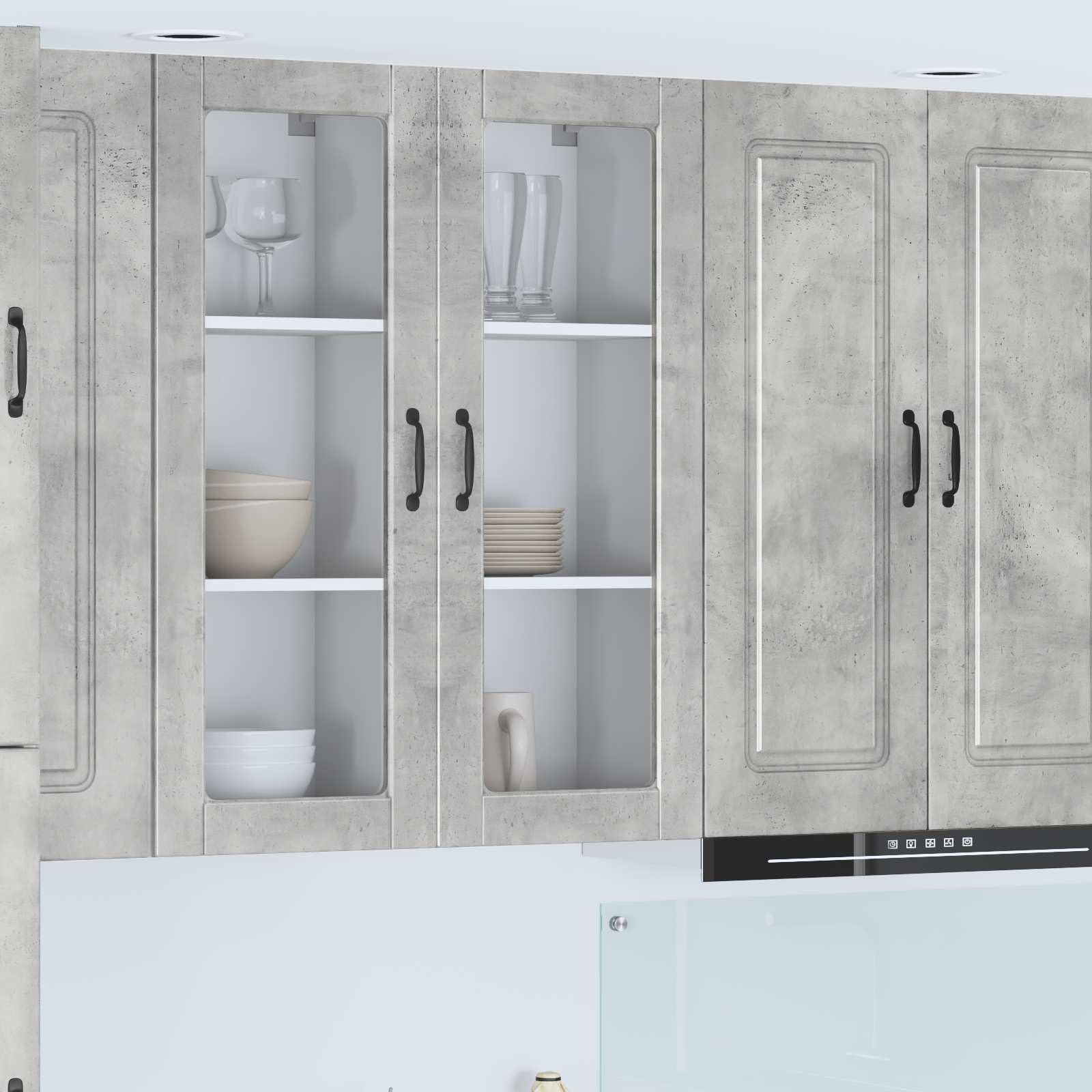 Mobiletto da Parete Cucina PORTO Grigio Cemento 40x31x100 cm | Pensile salvaspazio a 2 ante con 3 ripiani interni per cucina, ideale per organizzare spezie e stoviglie.