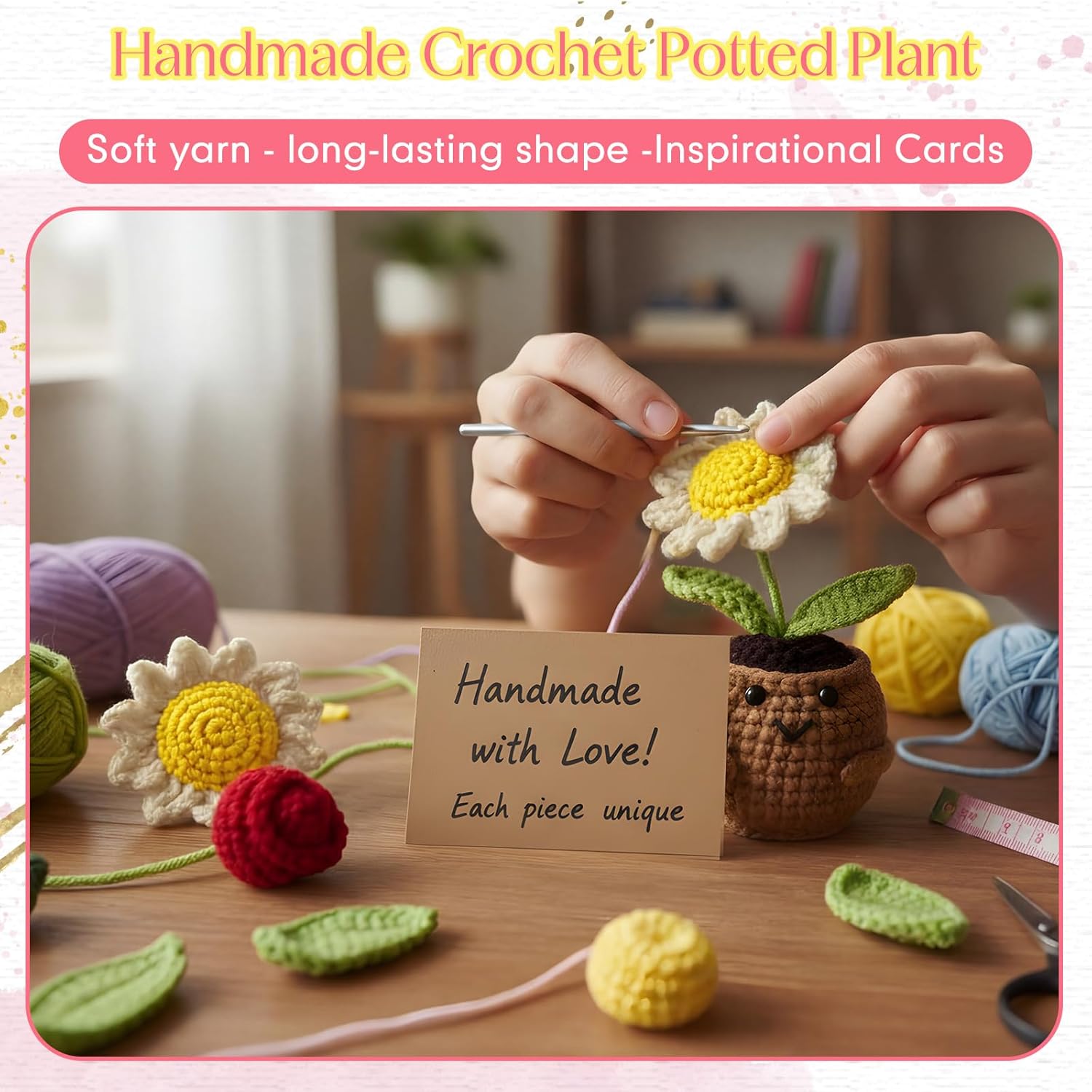Breling 10 Pack Crochet Flowers Bulk Teacher Appreciation Gifts, Thank You for Helping Me Grow Crochet Flower Pots for Women Men Coworkers, Inspirational Desk Decor Christmas Birthday Gifts