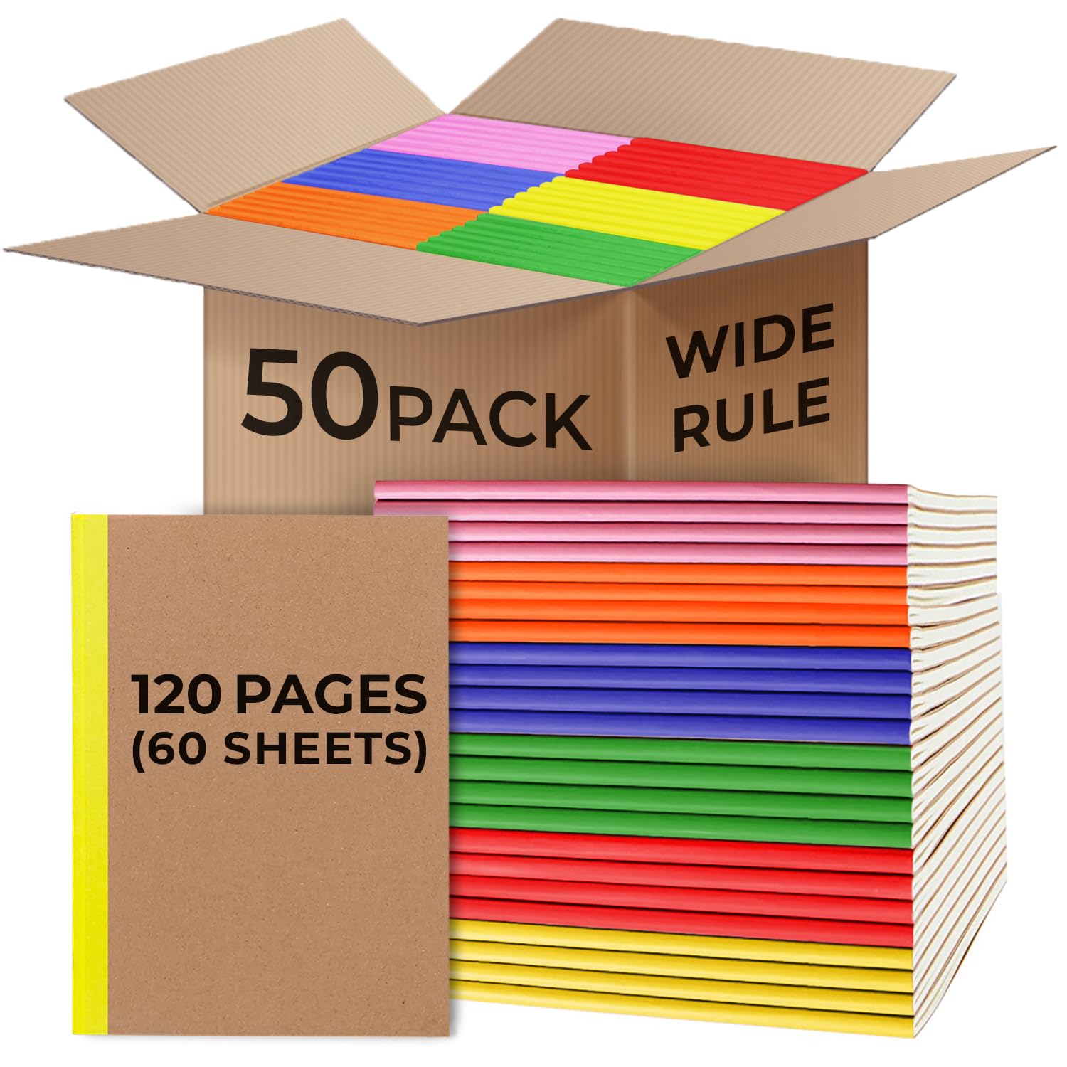 Rosmonde Confezione da 48 quaderni A5 in carta kraft, 120 pagine (60 fogli), di lunga durata, a righe larghe, 8 x 5,75 cm, quaderni di composizione sfusa, diari di viaggio in carta kraft sfusa,