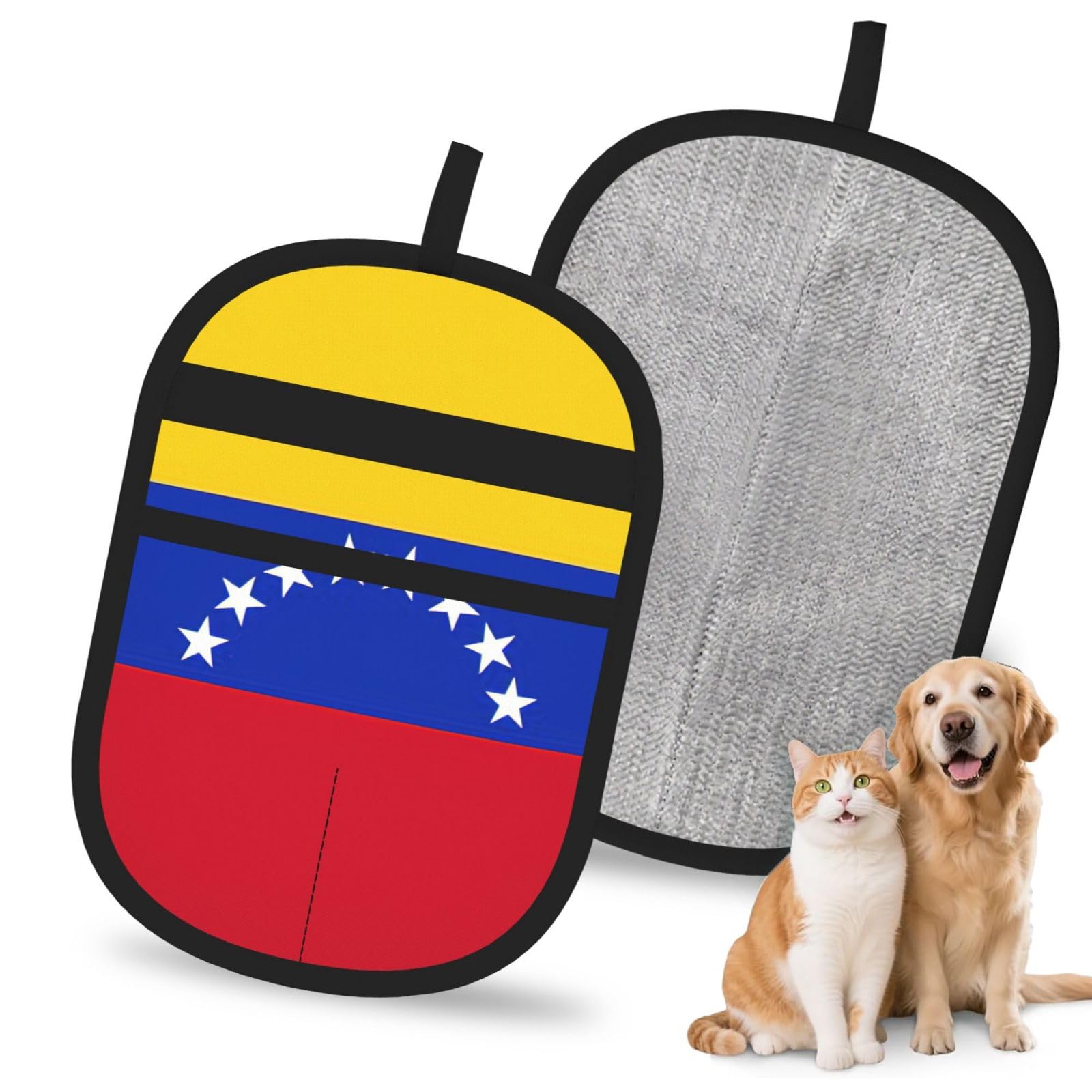 Flag Of Venezuela Print Pet Hair Remover Gloves Grooming Cleaning Accessory Reusable Deshedding Tool
