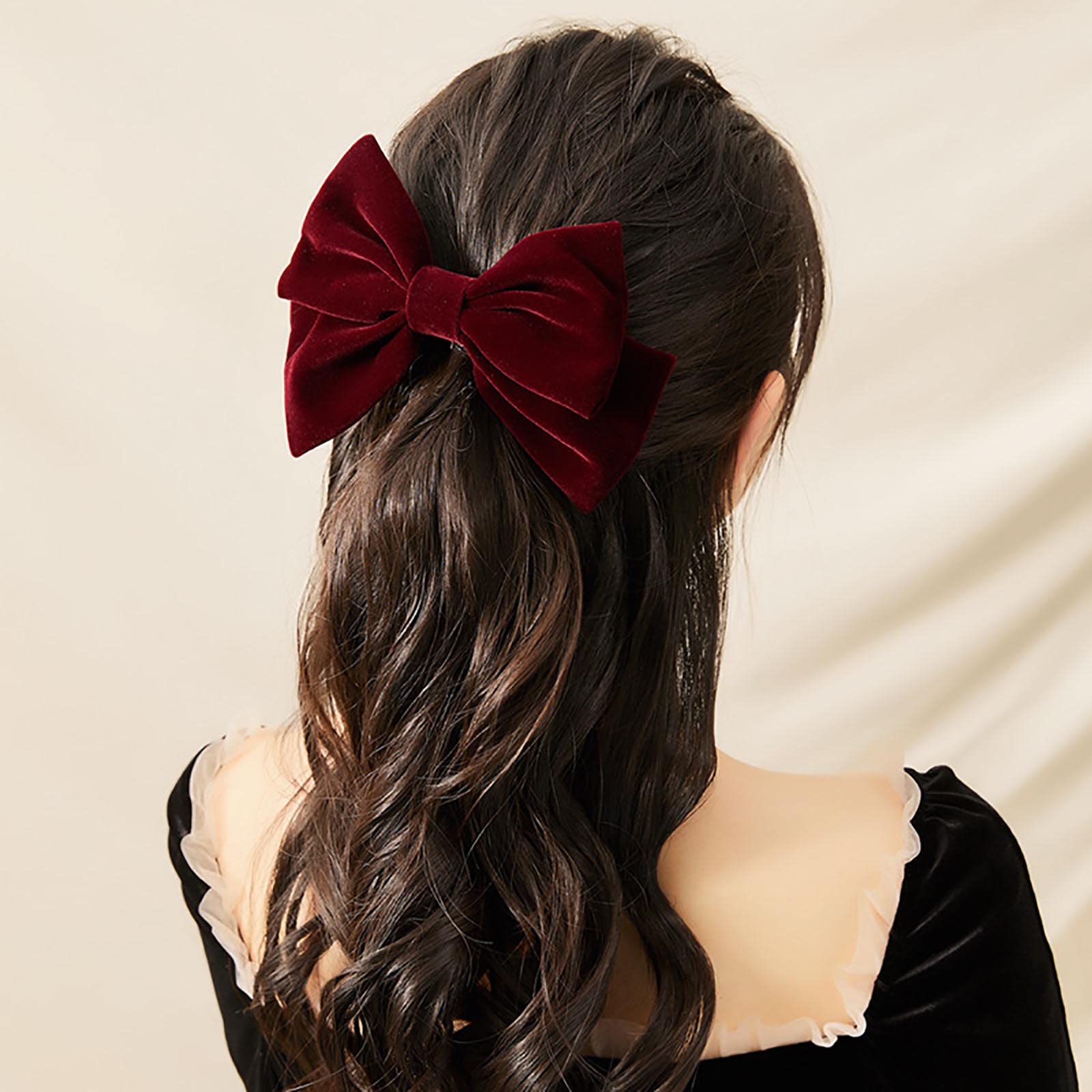 2 Fasce Per Capelli A Pois Vintage Con Fermagli A Fiocco – Regolabili Con Filtro Metallico, Donna (Rosso E Nero)