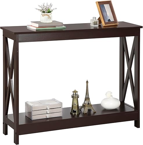Miniatura 9 de ZenStyle Mesa auxiliar de sofá con 2 estantes de almacenamiento, mesa decorativa estrecha para entrada, pasillo, sala de estar, 39.3 pulgadas de