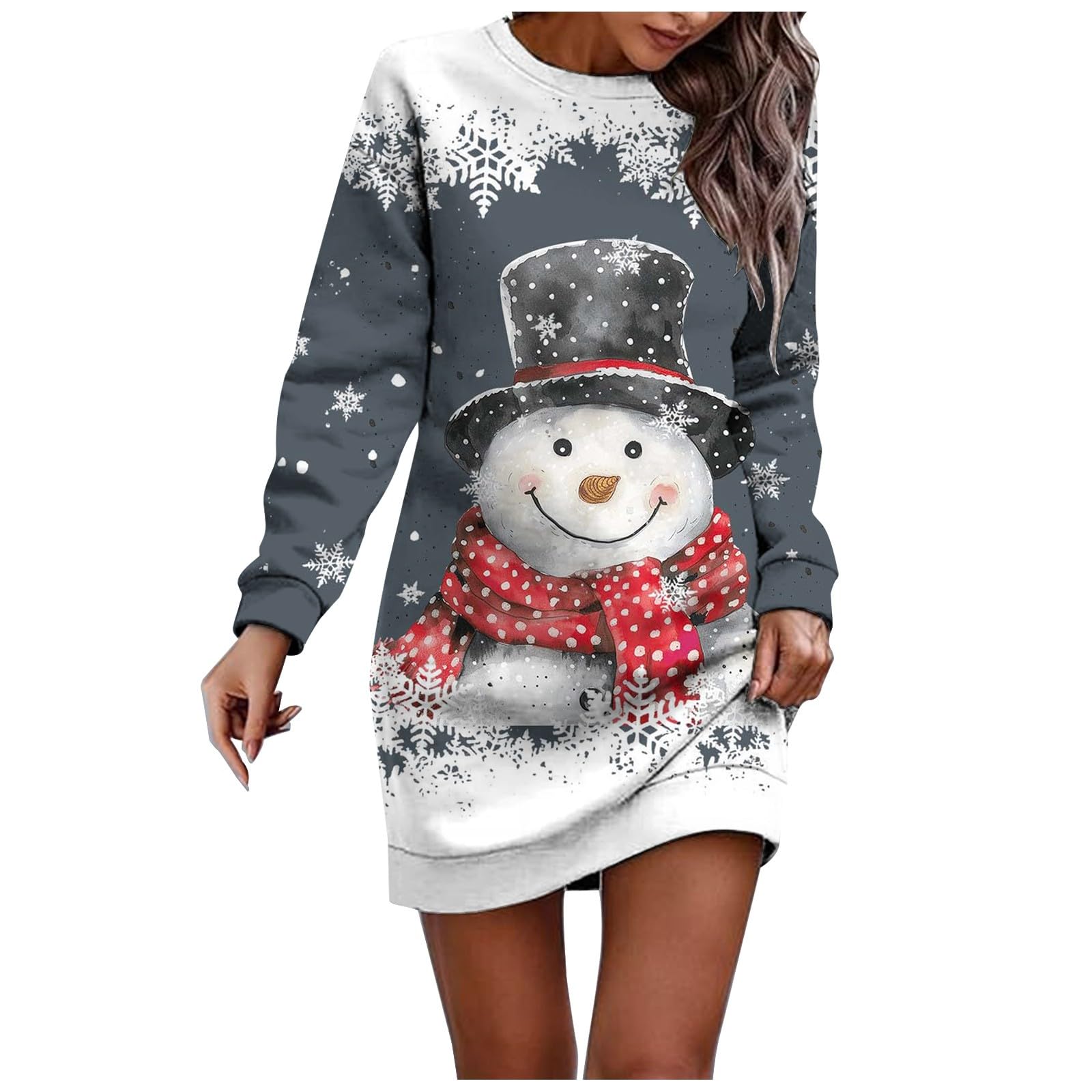 Robe De Noël Femme - Imprimé Rennes Et Motifs Festifs, Style Vintage Années 50, Manches Courtes, Pour Soirée Et Fêtes