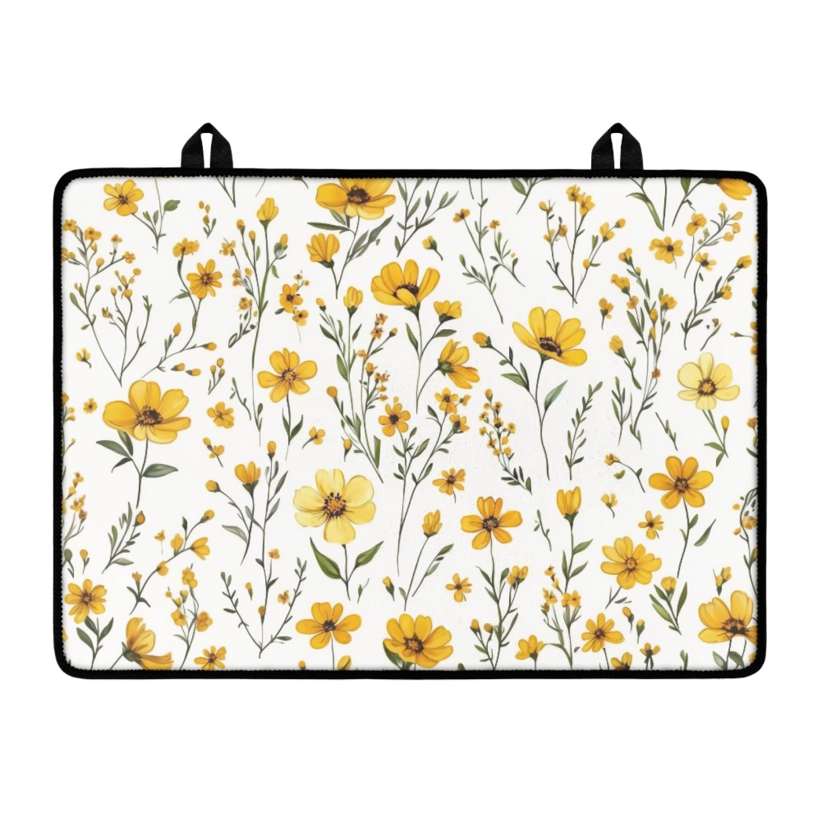 Yellow Floral Stove Top Cover for Electric Stove,Anti-Slip Cooktop Cover Glass Top Stove Cover,Waterproof Ceramic Glass Stovetop Protector Mat for Kitchen Dining Table with Hanging Loops