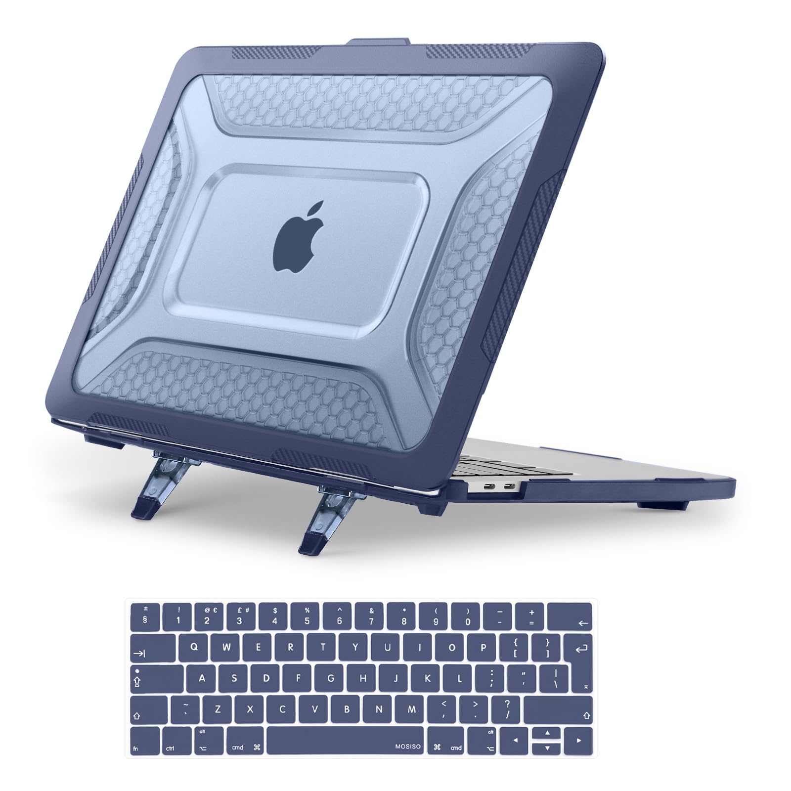 MOSISO Compatibile con MacBook Pro 13 Cover M2 M1 2025-2016 A2338 A2289 A2251 A2159 A1989 A1706 A1708, per MacBook Pro 13,3 Pollici Custodia Favo Servizio Pesante Paraurti TPU&Copritastiera, Navy Blu
