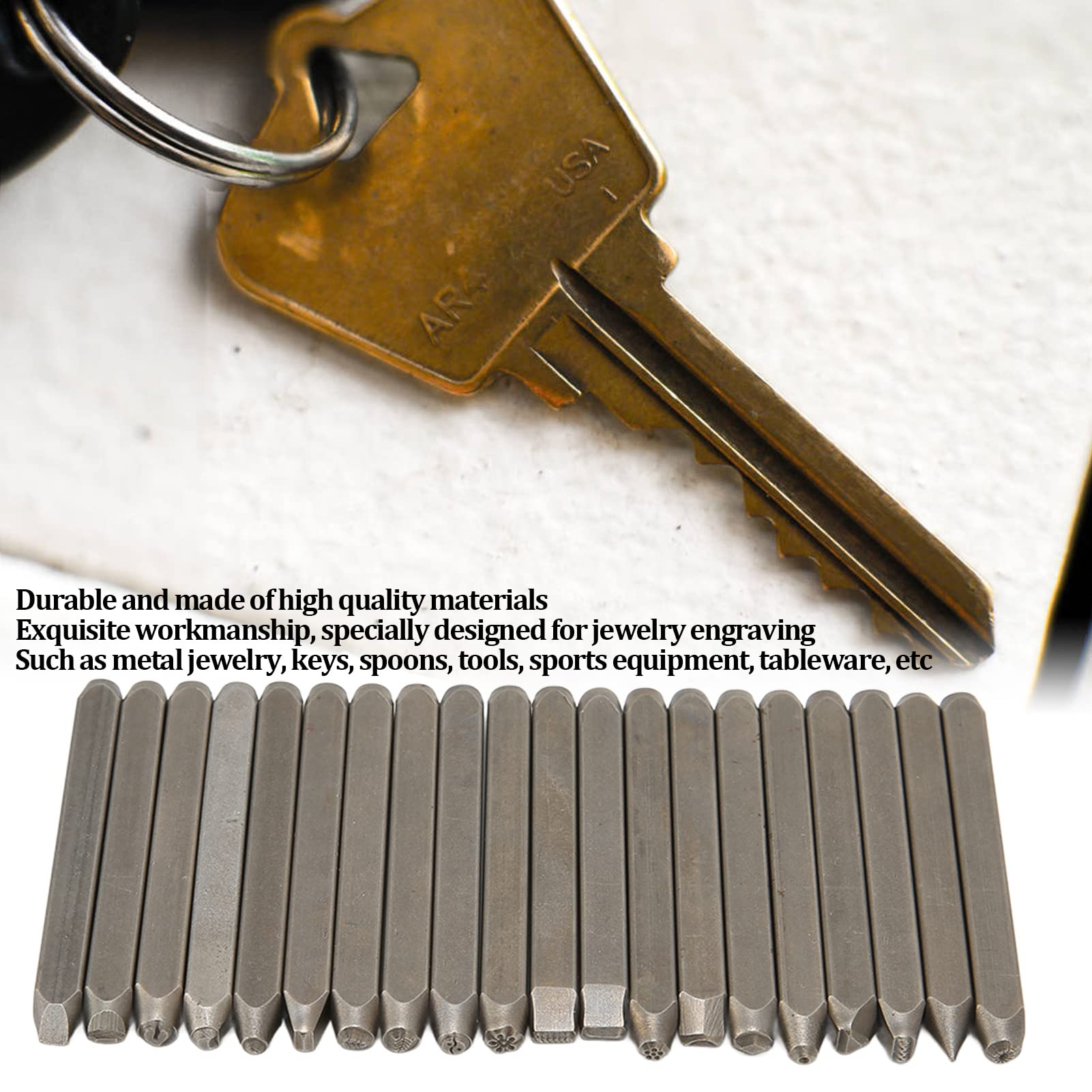 Jenngaoo Kit de Estampado de Metal 20 Piezas para Joyería, Herramientas, Metal, Madera - Punzones Grabado de Sellos en Plástico y Cuero | Herramienta Profesional de Marcado