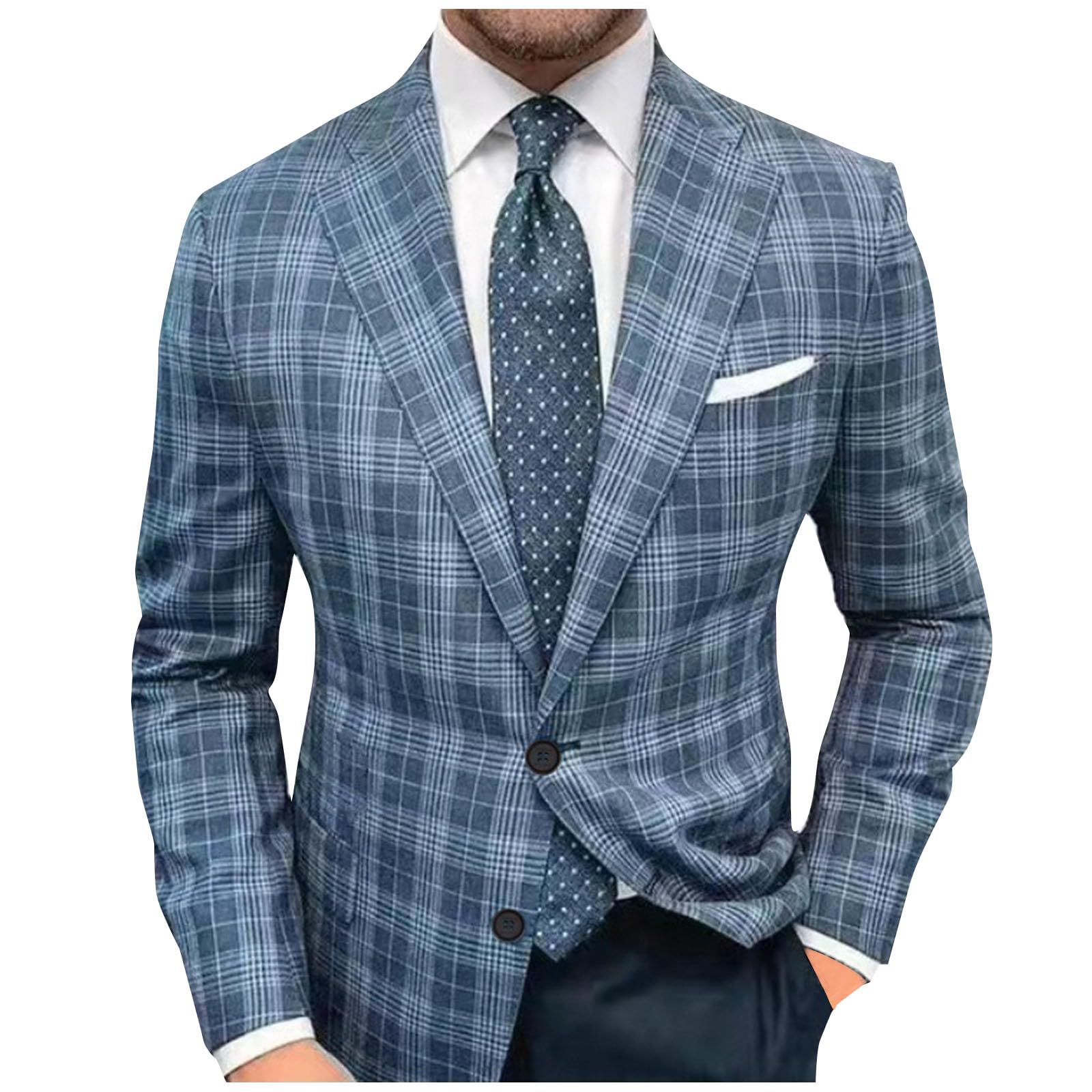 Blazer para hombre, casual, de negocios, ligero, ajuste regular, chaquetas inteligentes, estampado a cuadros, traje de oficina, blazers cómodos, suaves, formales, de manga larga, para oficina,