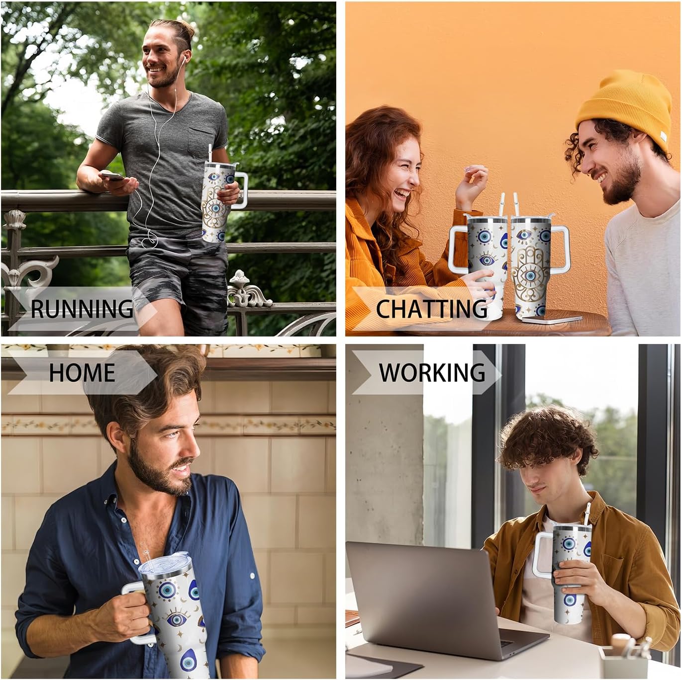 40oz Evil Eye Tumbler with Handle and Flip Straw, Evil Eyes Hand Stainless Steel Insulated Cup, Travel Coffee Mug Water Bottle, Birthday Gifts for Women Men - Image 6