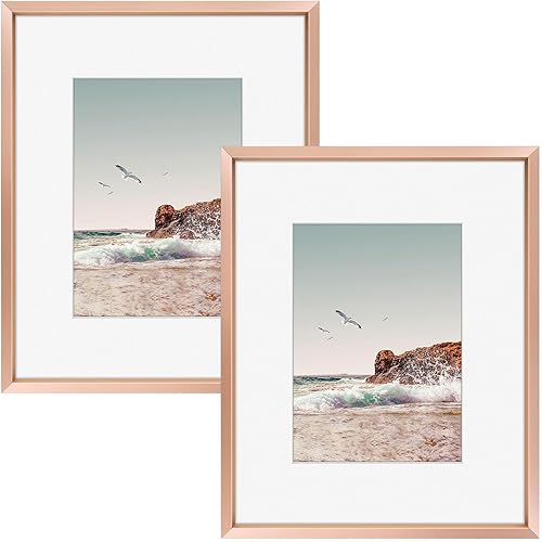 Vista 117 de Frametory - Colección de marcos de metal para fotos, marco de aluminio para fotos con alfombrilla de color marfil y cristal real Dorado