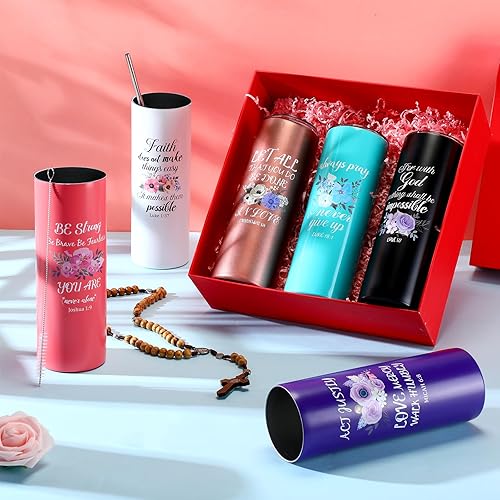 Miniatura 6 de Nitial 6 vasos cristianos para mujer con pajita, de acero inoxidable, de 20 onzas, doble pared aislada al vacío, tazas de café cristianas con