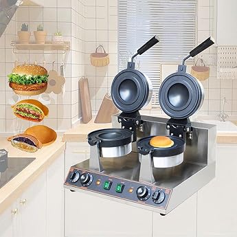 Commercial Stainless Steel Burger Machine Non-Stick Hot Press Hamburger Machine 0-5 Minutes Time Setting/50 C - 300 C Temperature Control Waffle Press