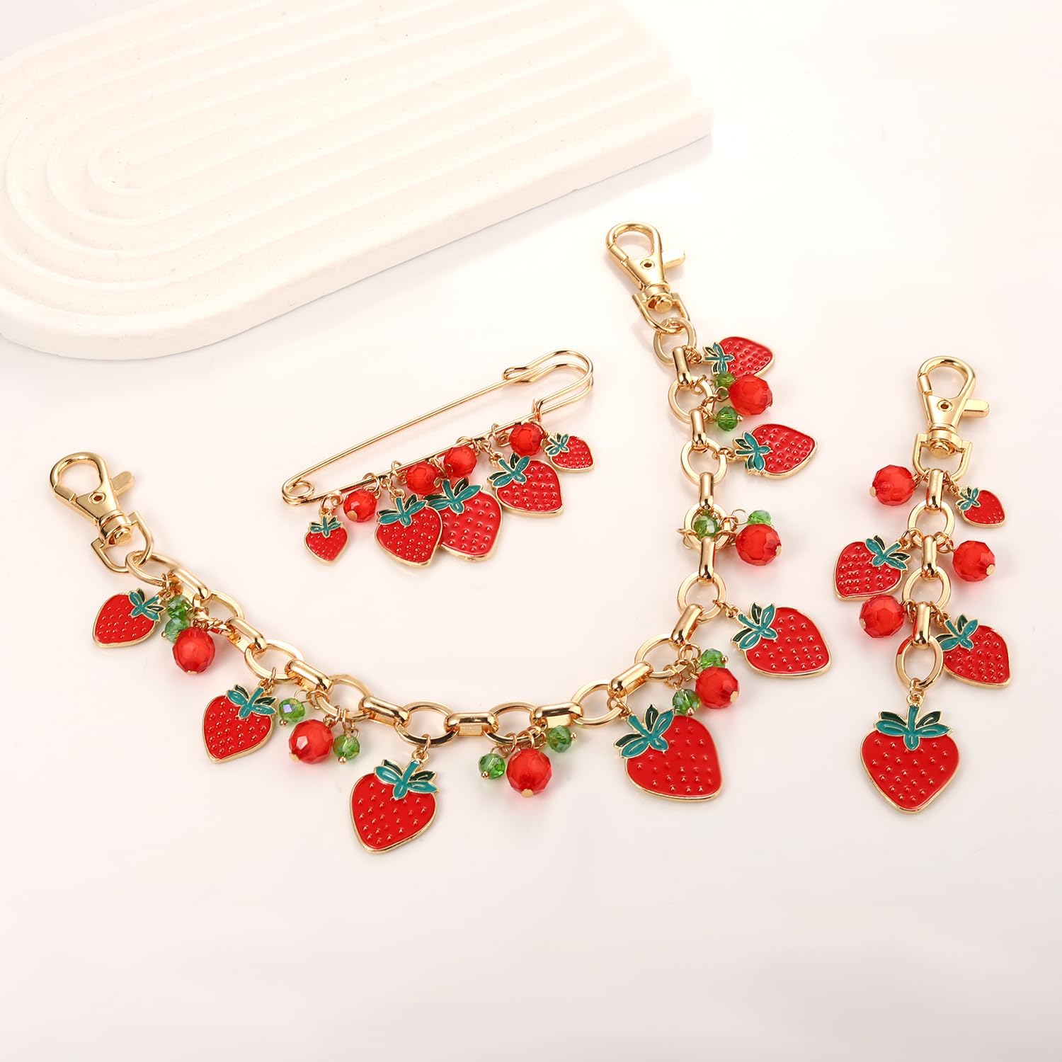 NVENF 3PCS Bag Charms Turquoise Strawberry Purse Charms for Handbags Cute Strawberry Keychain Western Purse Chain for Women Fashion Accessories (Red) - Image 7