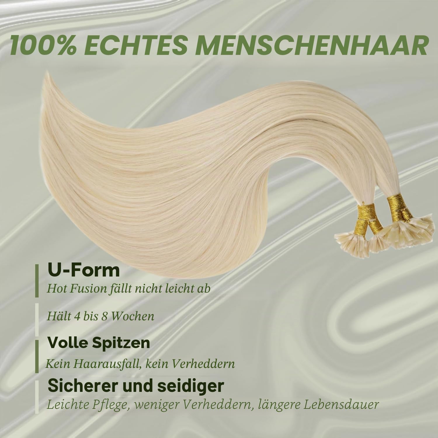 RUNATURE Bonding Extensions Echthaar 60cm Blond Extensions Echthaar Bondings 1g/s Menschliches Haar 50 Strähne Echthaar Extensions Bondings Platinblond Haarextensions #60