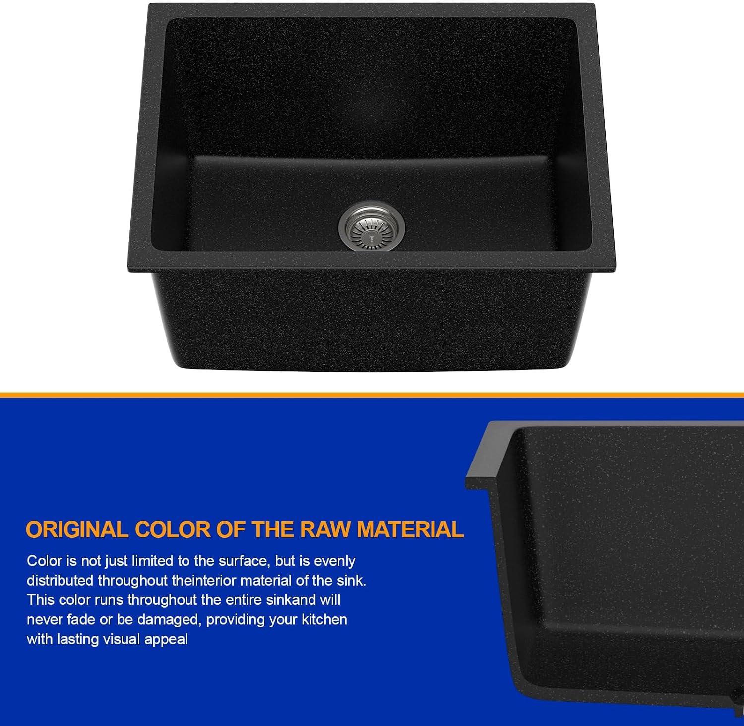 Dcolora 24 Inch Matte Black Undermount Laundry Sink, 12" Deep Single Bowl Kitchen Utility Room Sink Quartz Granite Composite, #DC-0001GBL