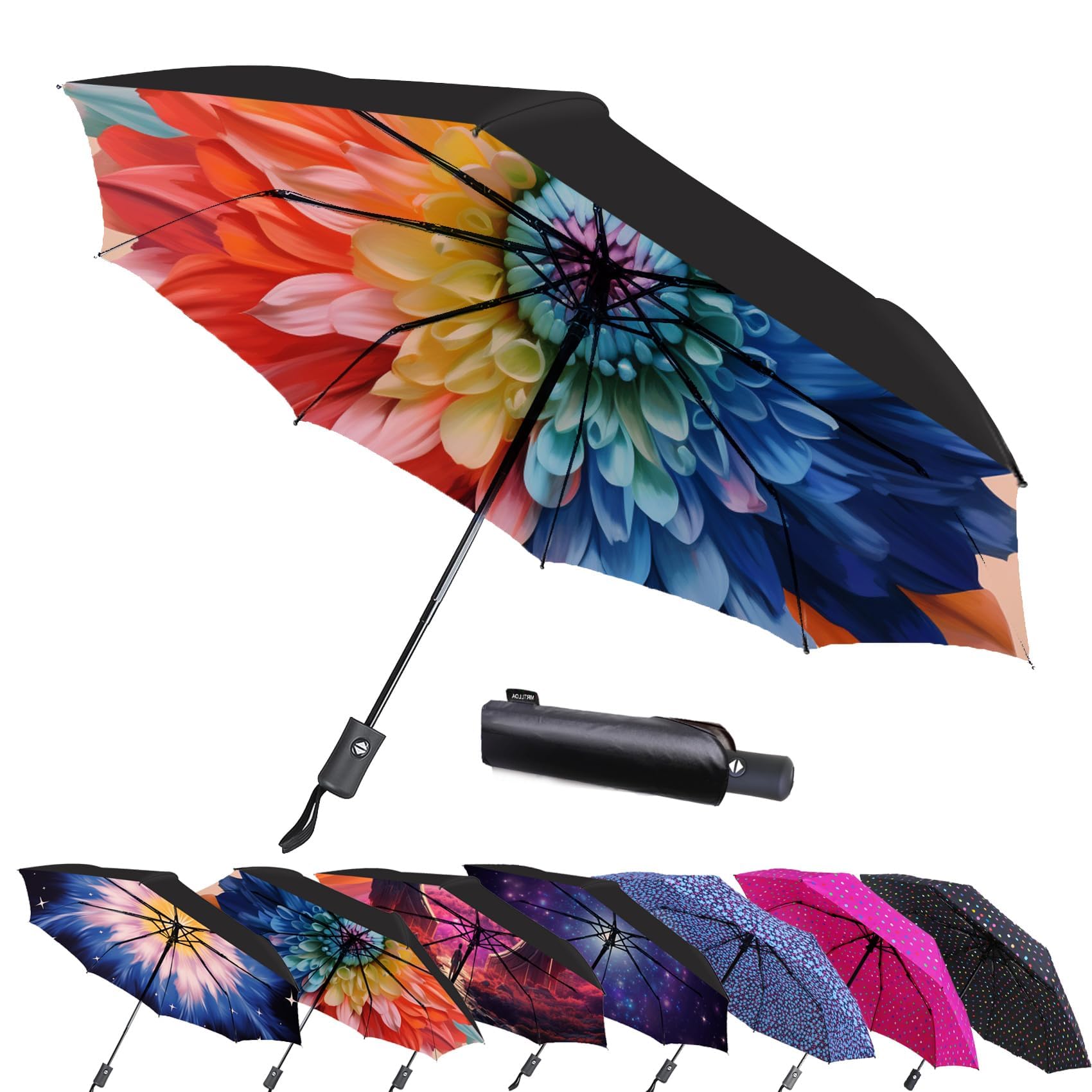 42/49 Inch Compact Windproof Travel Umbrella for Rain, Lightweight, Portable, Automatic, Strong, Waterproof Folding Umbrellas for Women, Men and Teenagers