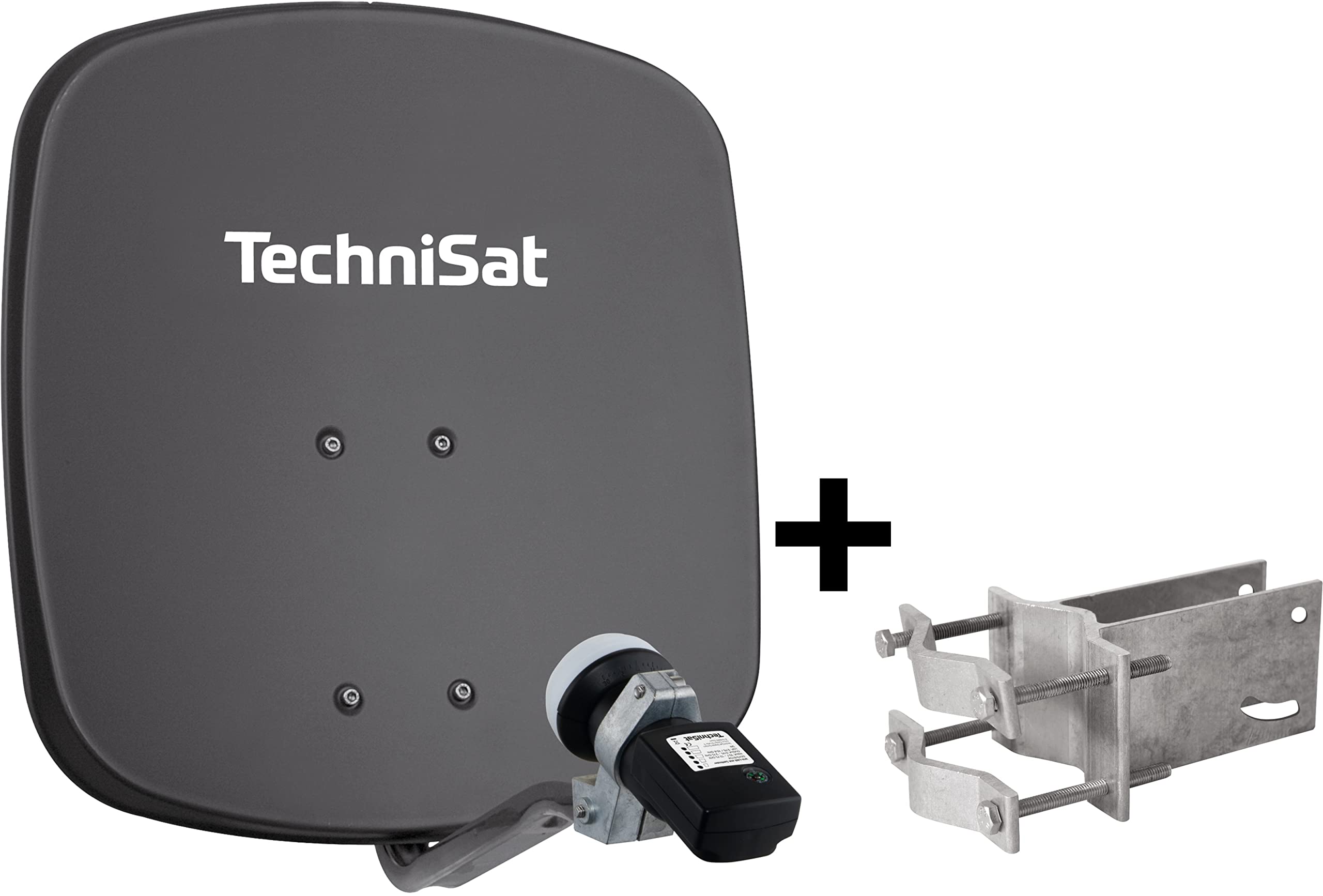 TechniSat DIGIDISH 45 - Antena parabólica para 1 abonado (Sistema de satélite pequeño de 45 cm - Juego Completo con Soporte de Pared, buscador de satélite V/H-LNB y Montaje sobre Tubo) Gris
