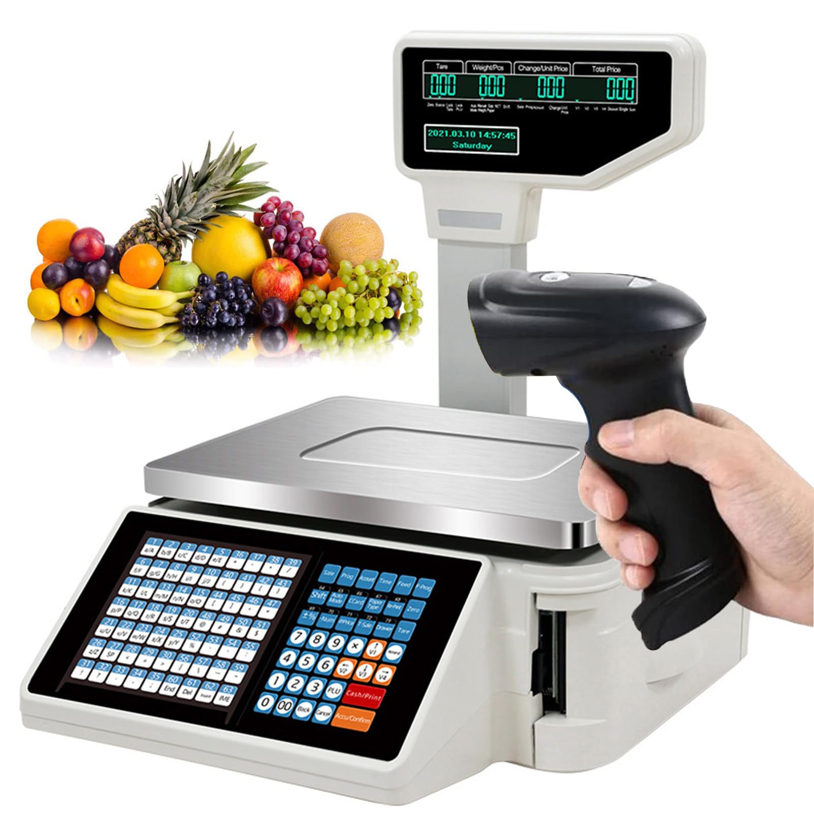 Bilancia per Stampa Etichette con codice a Barre per supermercati Bilancia per registratore di Cassa con Display LCD per Il Commercio al supermercato, Macchina + Cassa, macchi,Machine+Scanner