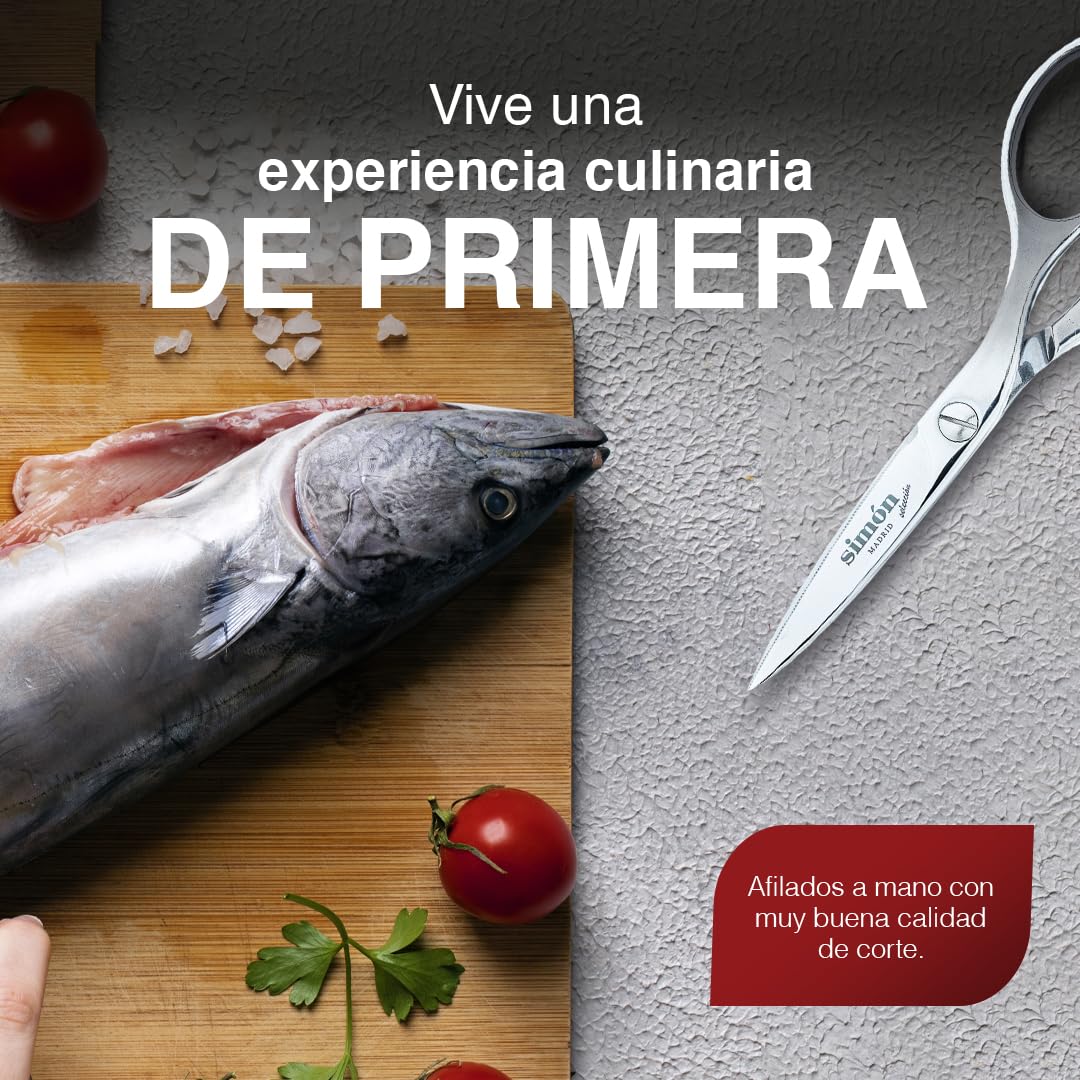 Tijera de Cocina Pequeña Simón Inoxidable | Acero Forjado de Alta Precisión | Hoja Fina para Cortes Detallados | Filo con Microdentado para Mayor Agarre | Fabricada en España con Acero Premium