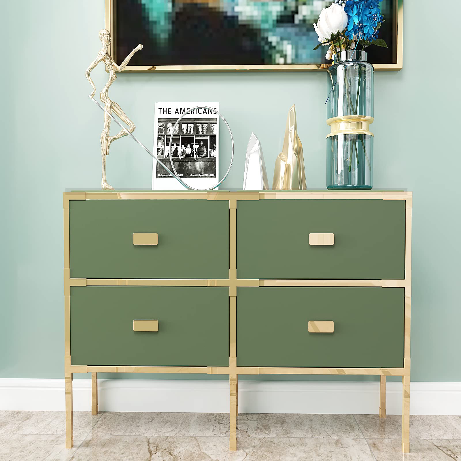 VEELIKE Groen Zelfklevende Behang Folie Saliegroen Vintage Meubelfolie Folie Retro Muur Behang Eetkamer Keuken Afwasbaar Slaapkamer Kledingkast Stickers Badkamer 81cm×300cm