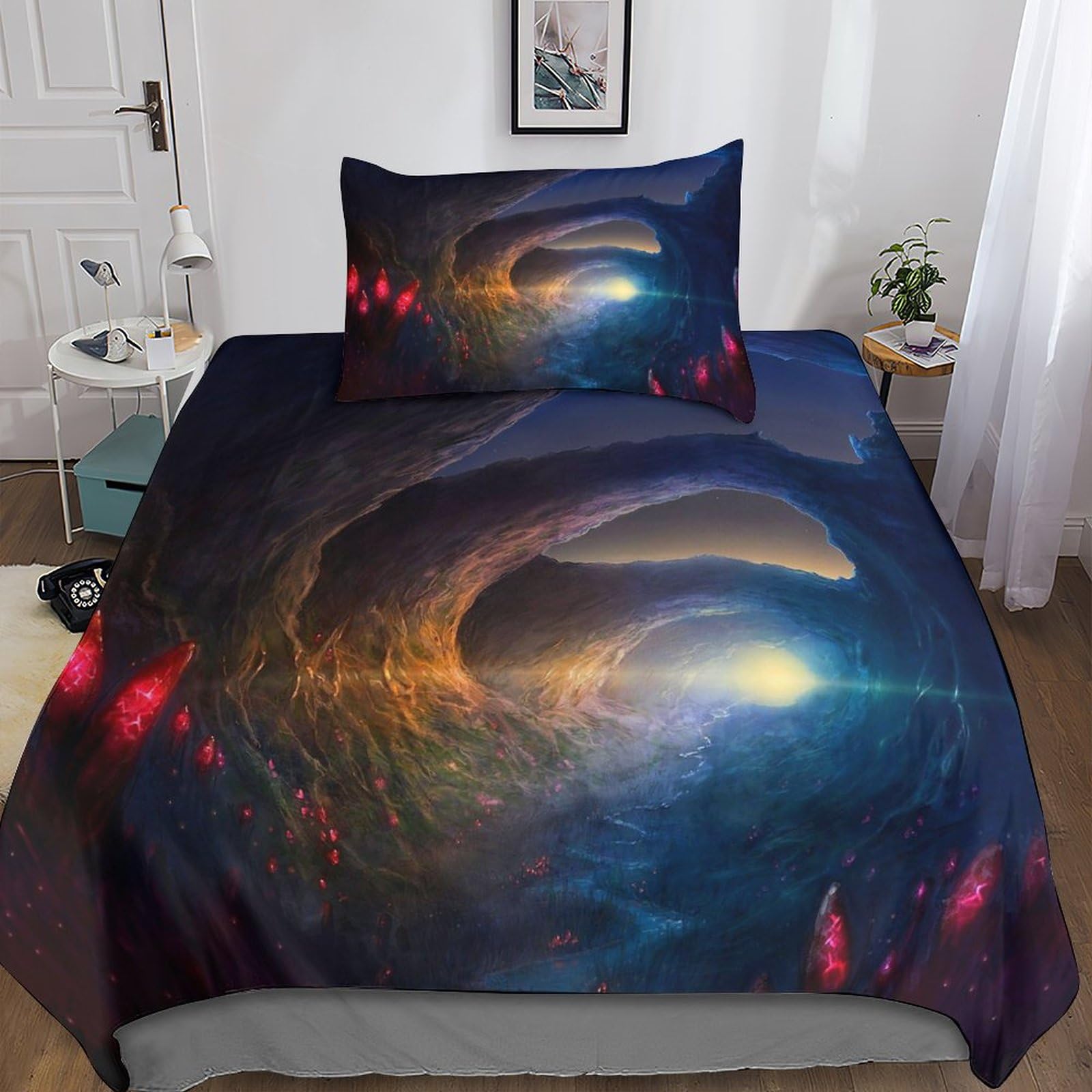 Housse de couette anti-pli 135x200cm microfibre zippée thème cinéma 3D
