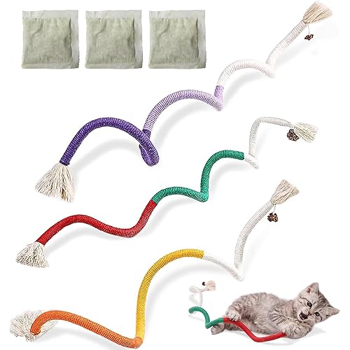 Letalong 3 PCS Cotton Rope Cat Toys with 3 Pack Catnip for Indoor Cats, Interactive Cat Rope Toys with Silvervine Fruit for Cats and Kittens, Handmade Pet Chew Toys for Teeth Cleaning