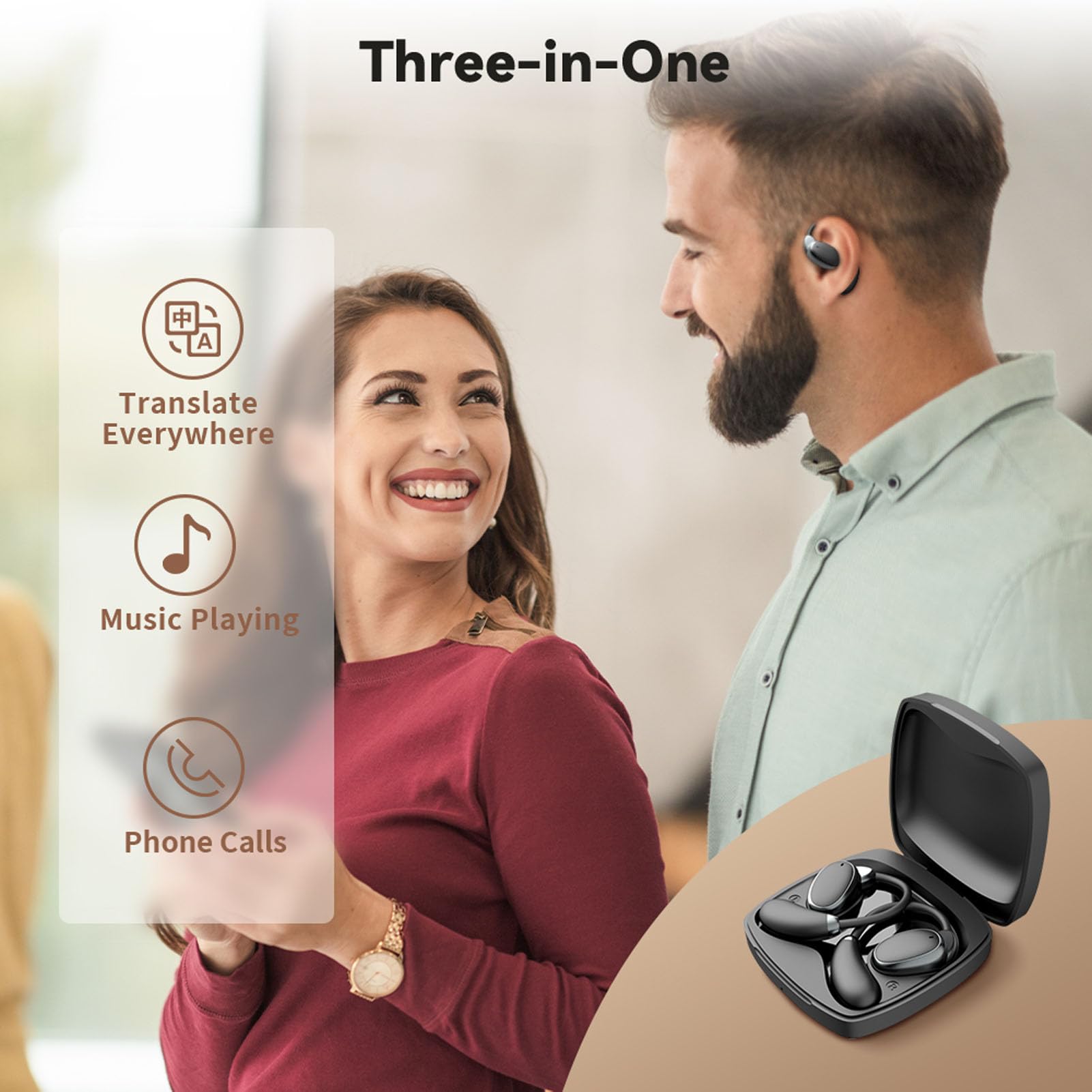 Goshyda Aurbud di AI Translation in Tempo Reale - 150 Lingue Dispositivo Traduttore Nessuna Abbonamento, Cuffie Bluetooth 5.4 Translator con Alta Precisione per le attività di Viaggio
