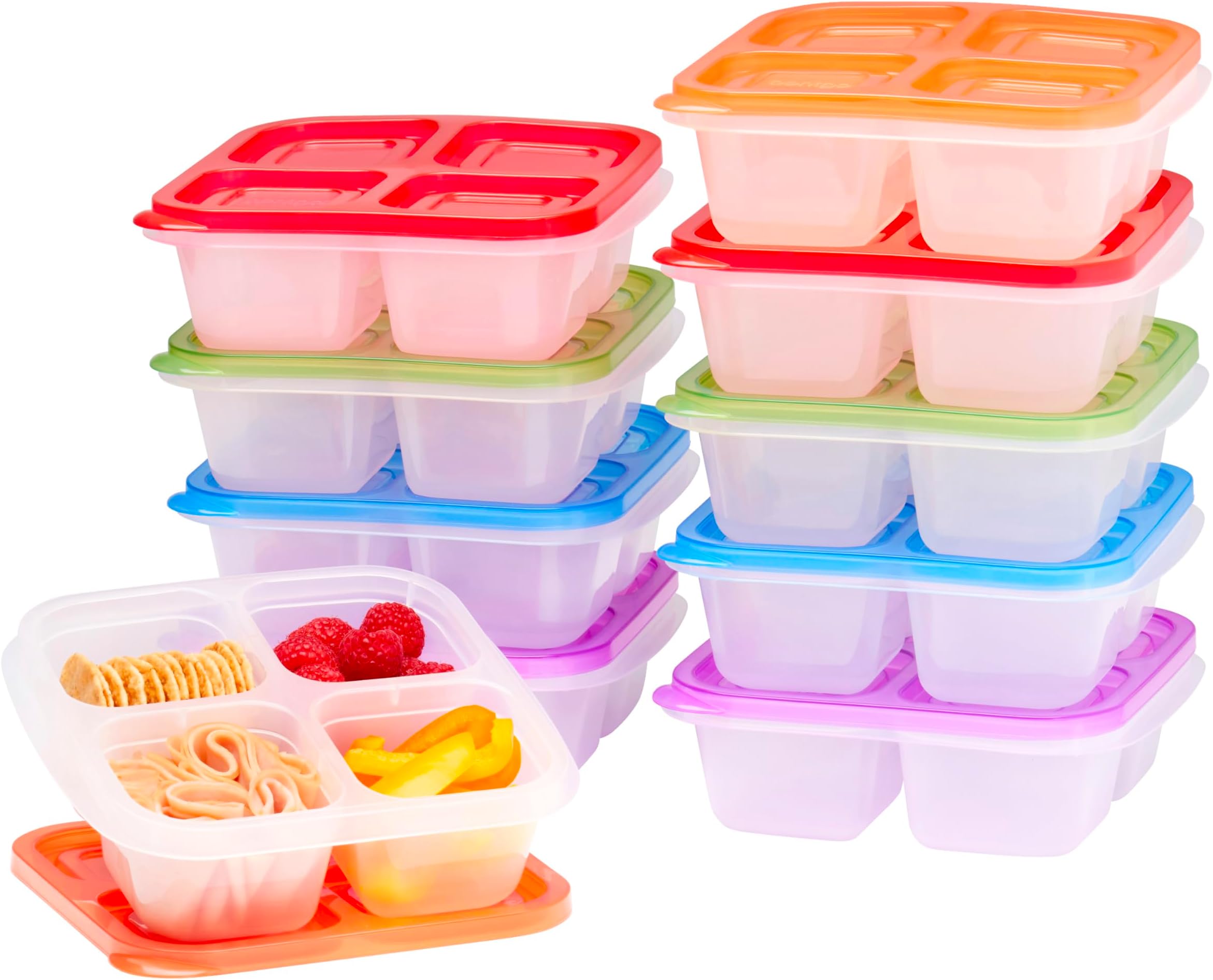 Bentgo EasyLunchboxes® - Original Stackable Snack Boxes - Reusable 4-Compartment Snack Containers for Kids and Adults, BPA-Free and Microwave Safe Food and Meal Prep Storage, Set of 10 (Classic)