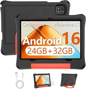 TUOHAITIME 10 inch Kids Tablet, Android 16 Tablet, Octa-Core CPU,X11-Black
