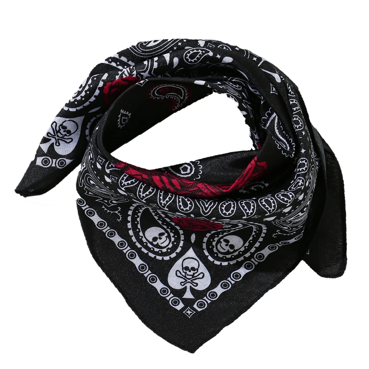 Fashion Culture Unisex Skull Paisley Print Bandana Headband Scarf Face Covering (Black)