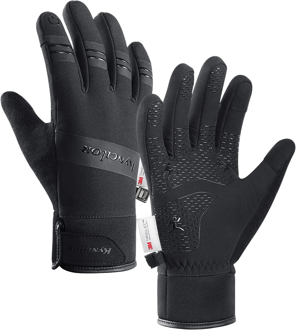 KynciLORWinter Gloves Men Women Waterproof Cycling Gloves 3M Thinsulate Black Touchscreen Warm Running Gloves for Skiing Hiking Motorcycle Climbing