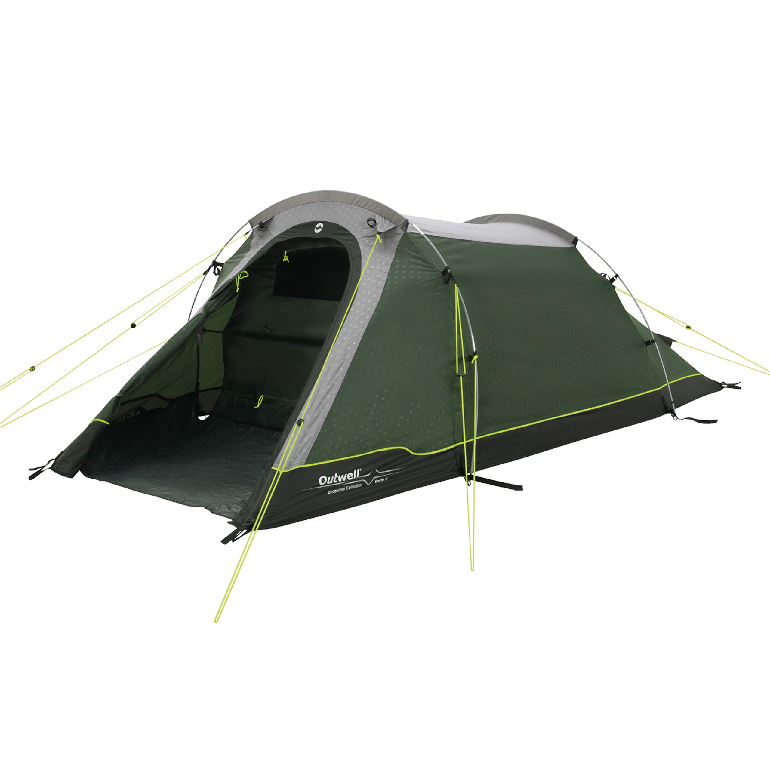 Outwell Earth Tunnel Tent Lightweight Camping Tent - 3000mm Waterproof, Easy Setup, Compact Windproof Tent with Porch Area & Darkened Bedroom - Hiking, Trekking (Green, Earth 2 (2 Person))