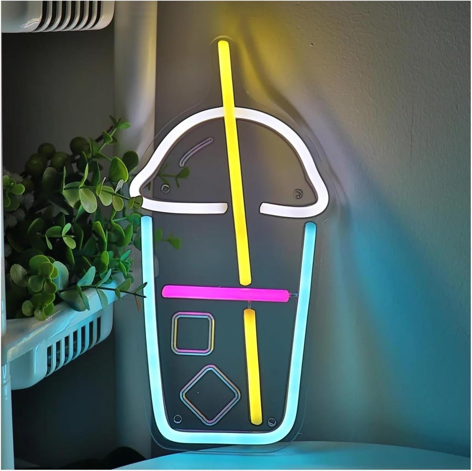 LED Lampada al neon Insegna al neon a forma di bicchiere plastica con cubetti ghiaccio curvi 15 cm × 29