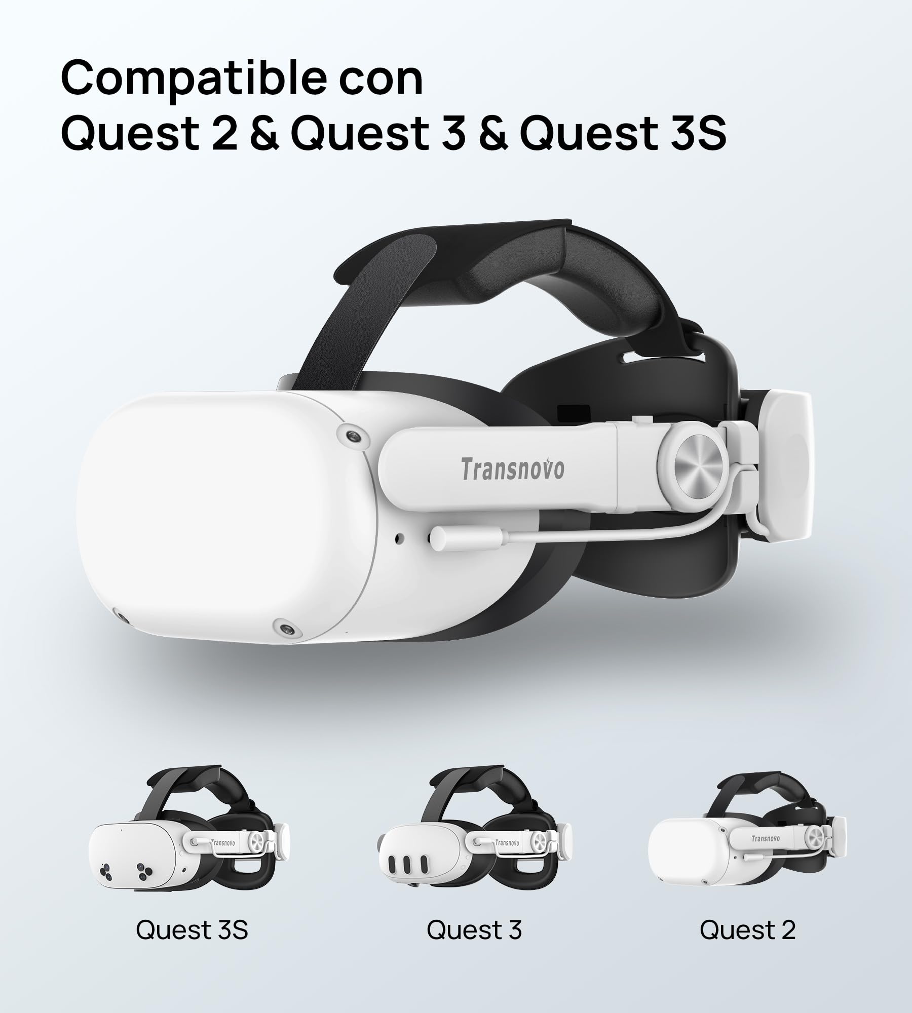 TRANSNOVO Correa Elite con Batería de 6000mAh Compatible con Oculus Quest 2/Quest 3/Quest 3S, Reemplazo de Correa Elite con Batería, Comodidad Mejorada y Tiempo de Juego Prolongado.