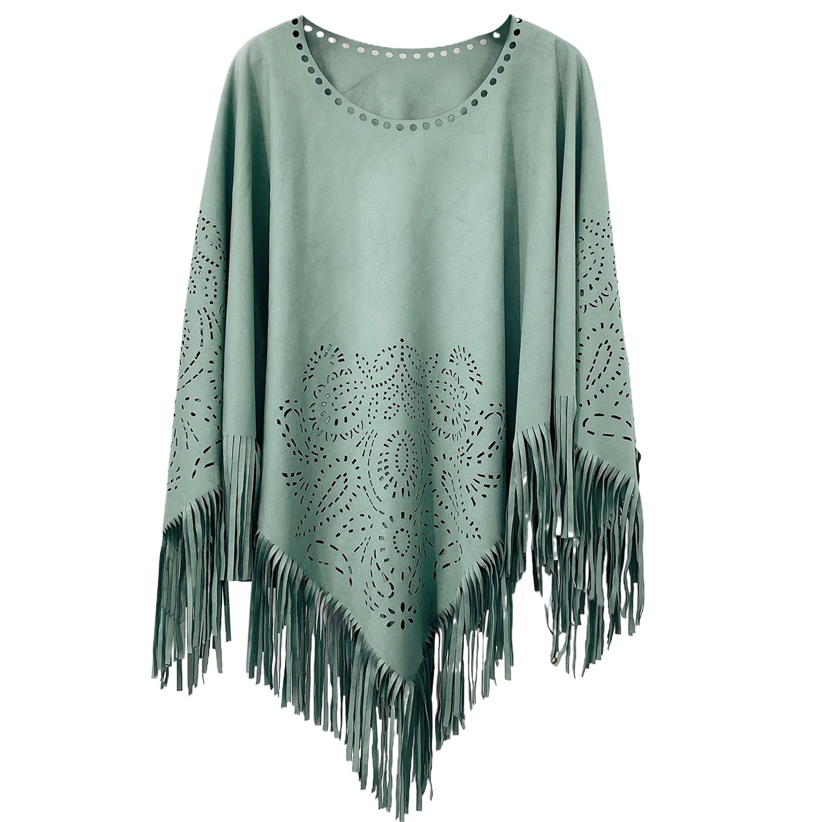 Poncho chaud haut de gamme châle vert surdimensionné à pompons - 8