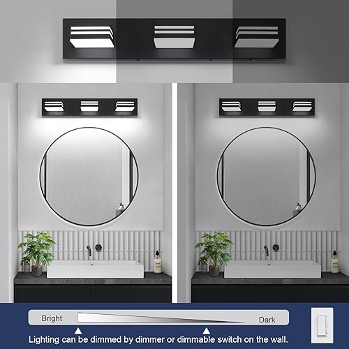 Miniatura 3 de Moderna lámpara LED para tocador de baño (3 luces, 24 pulgadas) (5CCT, regulable), negro mate moderno para pared de baño (3000 K3500 K4000 K5000