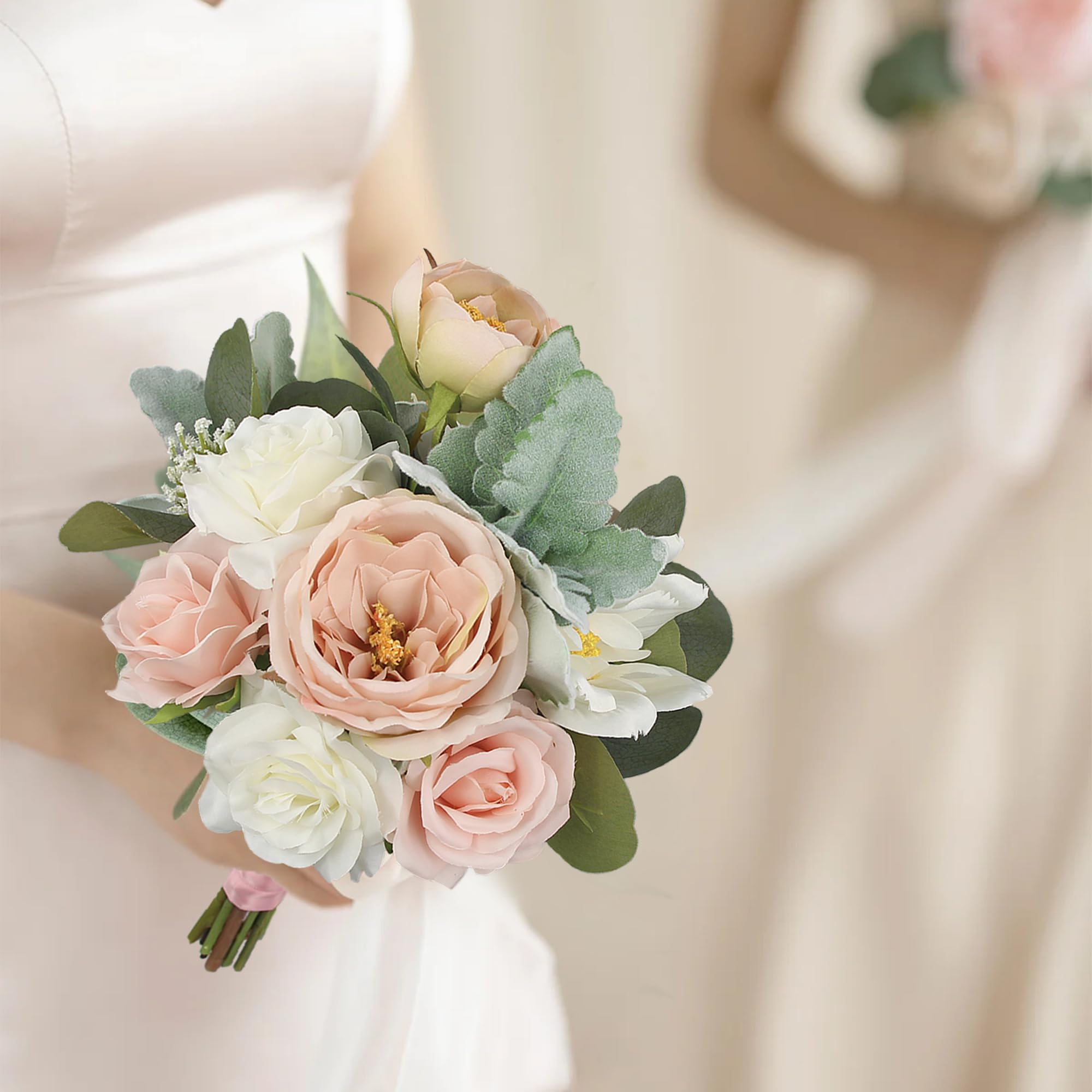 Amazon.com: Rinlong 1Pc Wedding Bouquets for Bridesmaids Bride Pink Green  Artificial Flowers Bridesmaids Bridal Bouquet for Wedding Prom : Home &  Kitchen