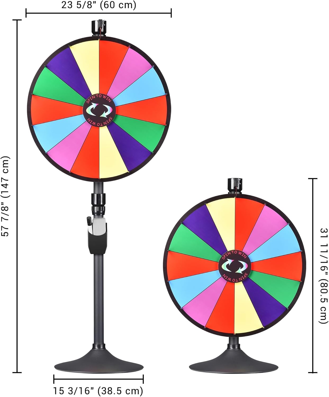 24 Inch Heavy Duty Prize Wheel Dual Use Adjustable Tabletop and Floor Stand Fortune Wheel with Dry Erase Marker & Eraser 14 Slots Spinning Wheel for Carnival Spinner Game and Tradeshow