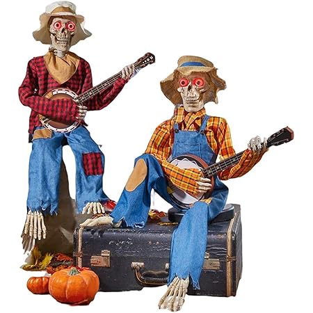 Animierte Halloween Skelette Banjo Duett - Lebensgroße Dekoration Mit Licht