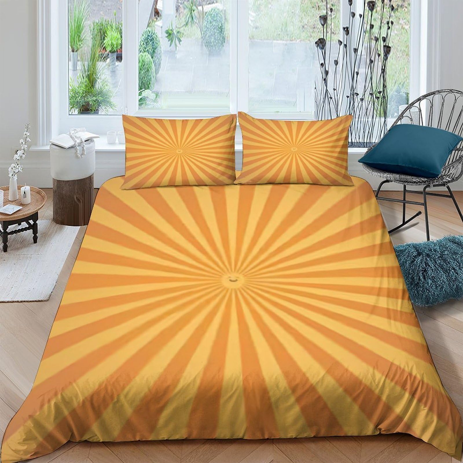 Ctjqhvkz Style-8 3D Printed Sunburst Radiant Yellow Fitted Sheet Microfiber Anti-Slip Easy Care Retro Rays Bed Cover For Bedroom Guestroom Single（135X200cm）