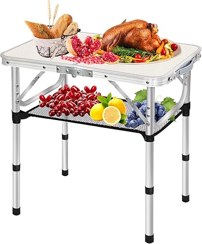 Mesa de camping plegable mesa de campamento portátil de 3 alturas ajustables mesa de picnic de aluminio ligera con capa de malla desmontable y asa