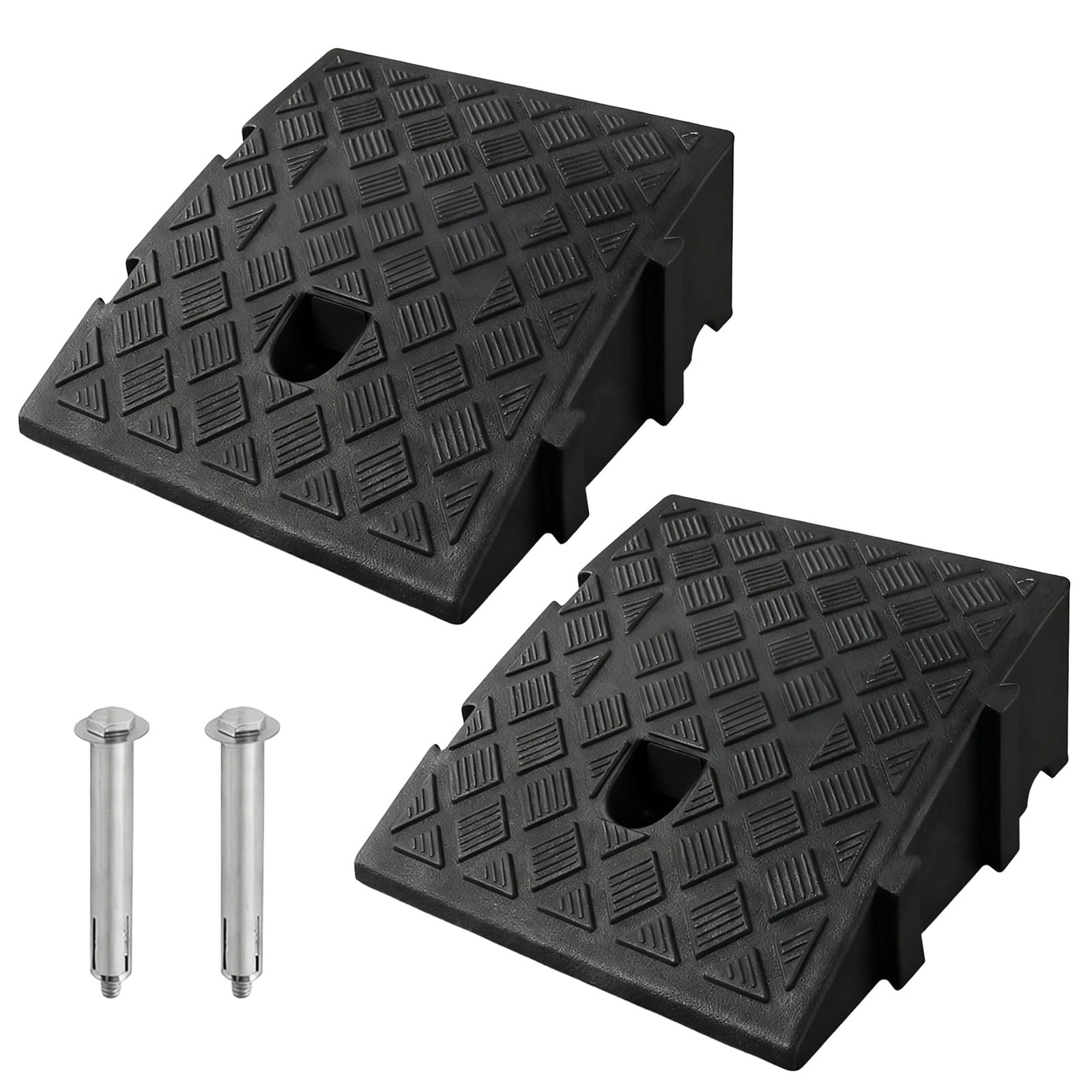 Rampa de bordillo de plástico negro 27×25×7 cm antideslizante para silla de ruedas 2 unidades